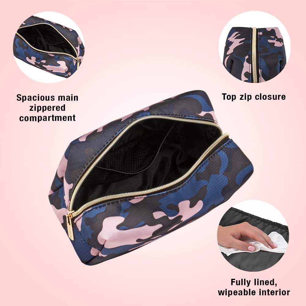 image:imageConair Makeup Bag Cosmetic Bag Great for Makeup Brushes Cosmetics Perfect for CarryOn Organizer Shape in Blue Pink and Black Camouflage
