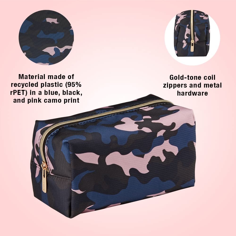 image:imageConair Makeup Bag Cosmetic Bag Great for Makeup Brushes Cosmetics Perfect for CarryOn Organizer Shape in Blue Pink and Black Camouflage