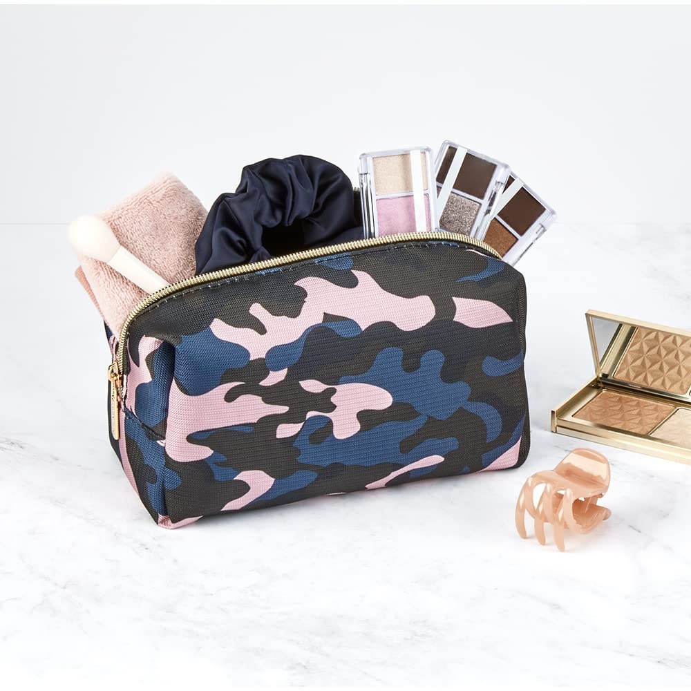 image:imageConair Makeup Bag Cosmetic Bag Great for Makeup Brushes Cosmetics Perfect for CarryOn Organizer Shape in Blue Pink and Black Camouflage