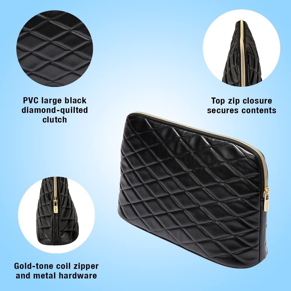 image:imageConair Makeup Bag Cosmetic Bag Great for Makeup Brushes or Cosmetics Perfect Size for Tote Bag or CarryOn Organizer Shape in Black Diamond Quilt PatternClutch Pack of 2