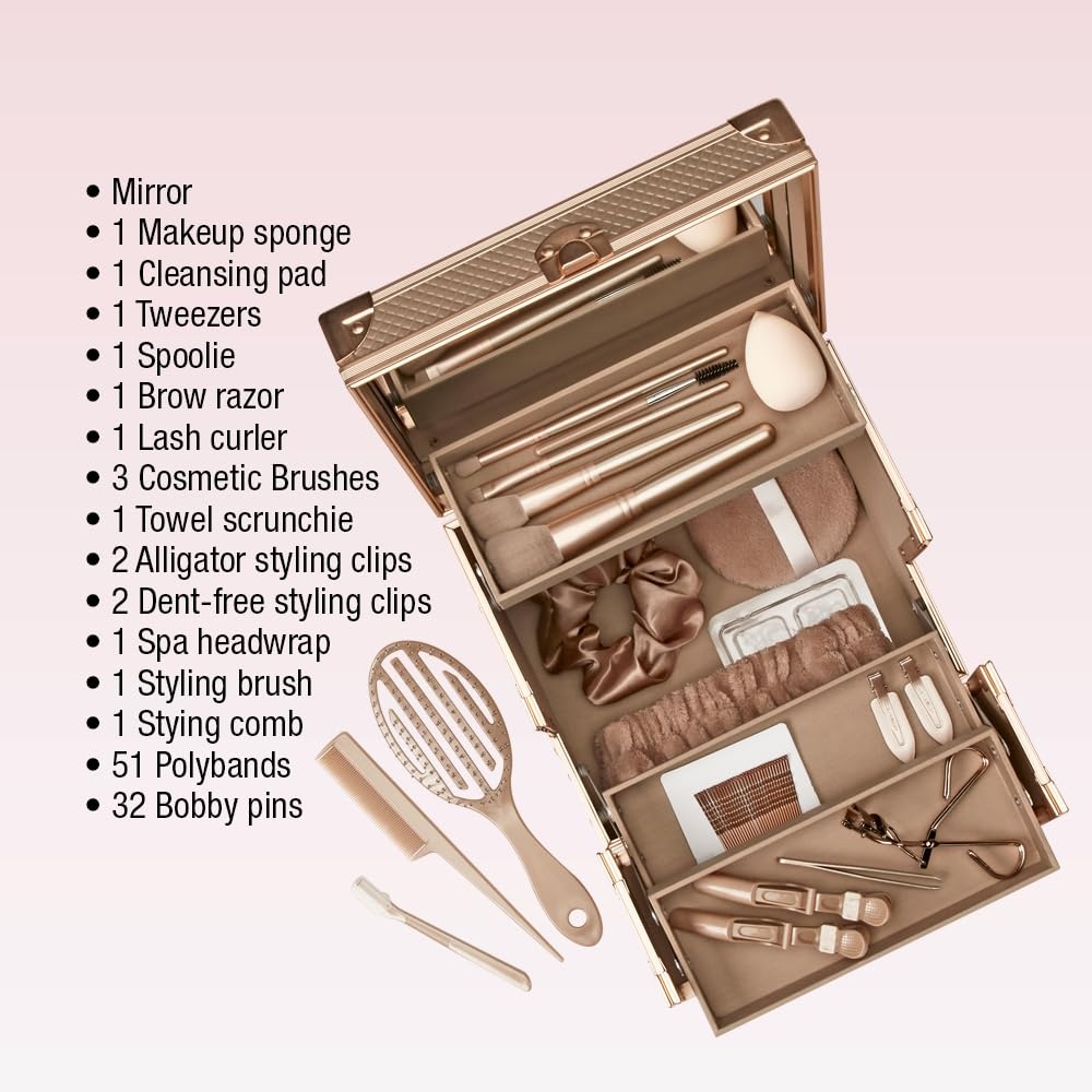 image:imageConair Makeup Beauty Case Cosmetic Case with Expandable Shelves and Locking Latch Professional makeup case Silver Diamond London SOHO New York by ConairBronze