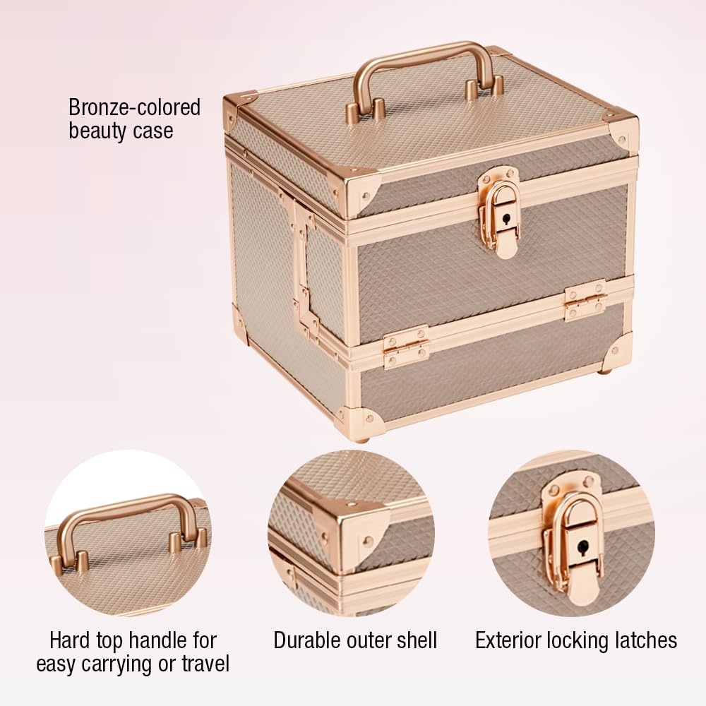 image:imageConair Makeup Beauty Case Cosmetic Case with Expandable Shelves and Locking Latch Professional makeup case Silver Diamond London SOHO New York by ConairBronze