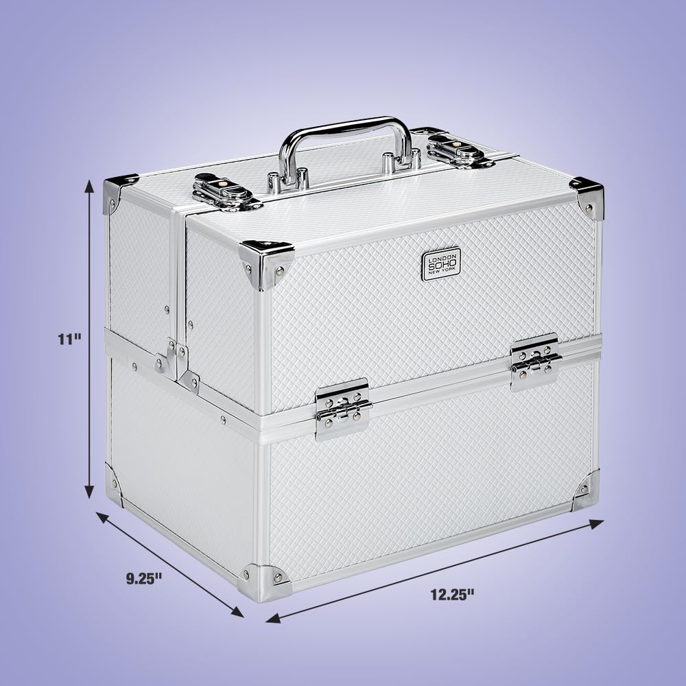 image:imageConair Makeup Beauty Case Cosmetic Case with Expandable Shelves and Locking Latch Professional makeup case Silver Diamond London SOHO New York by ConairSilver