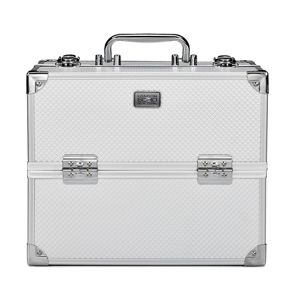 image:imageConair Makeup Beauty Case Cosmetic Case with Expandable Shelves and Locking Latch Professional makeup case Silver Diamond London SOHO New York by ConairSilver