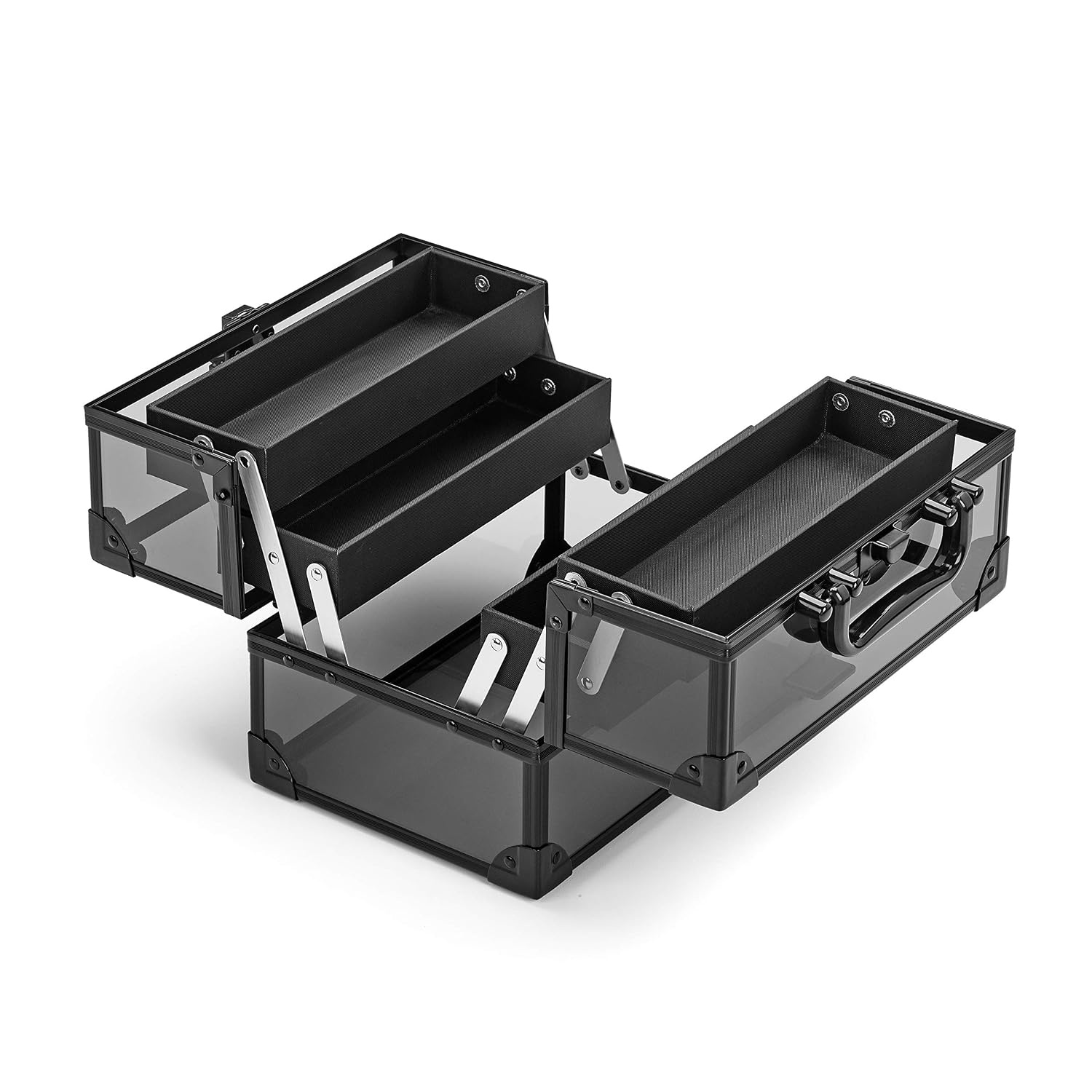 image:imageConair Makeup Beauty Case Cosmetic Case with Expandable Shelves and Locking Latch in Black Print London SOHO New York for ConairBlack