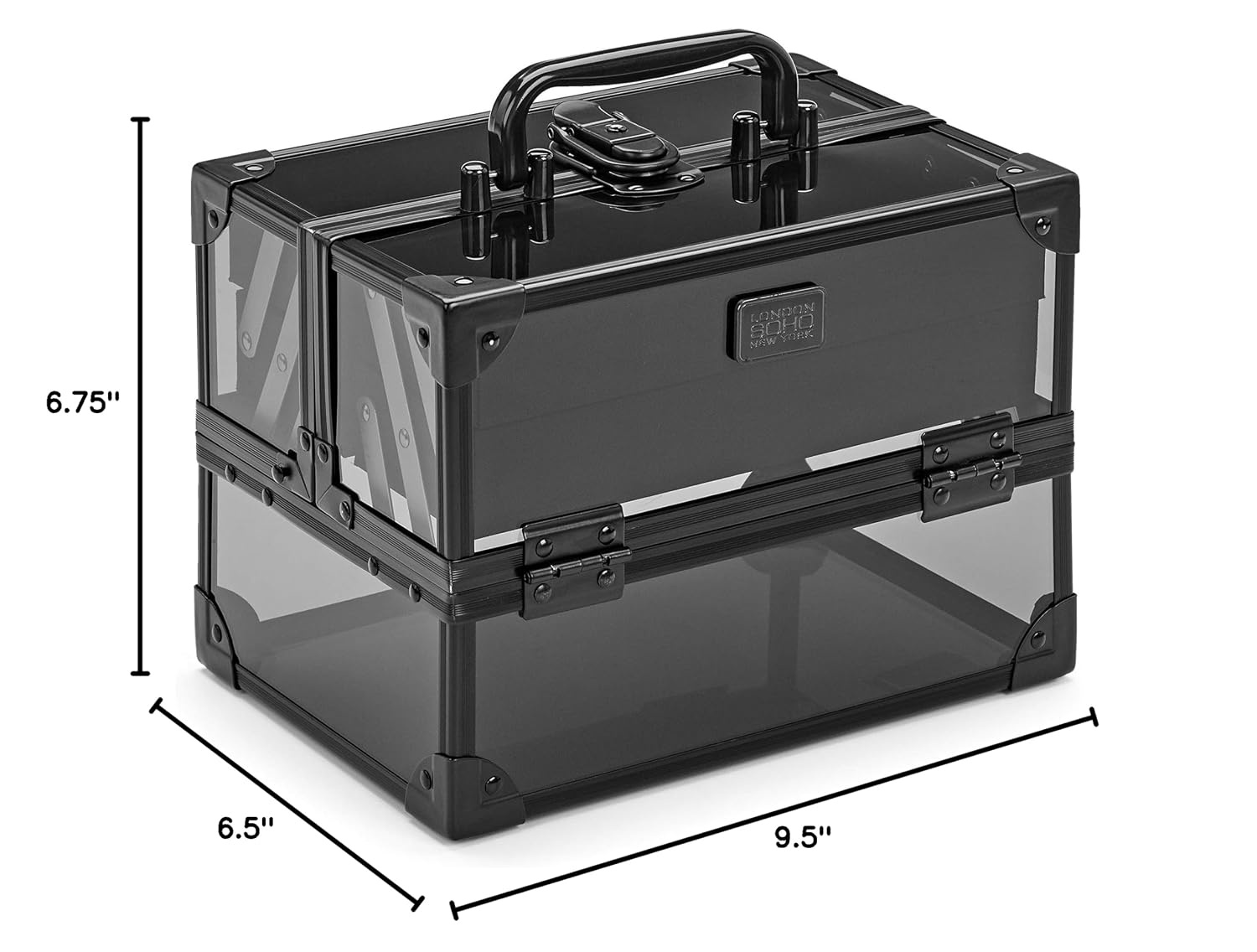 image:imageConair Makeup Beauty Case Cosmetic Case with Expandable Shelves and Locking Latch in Black Print London SOHO New York for ConairBlack