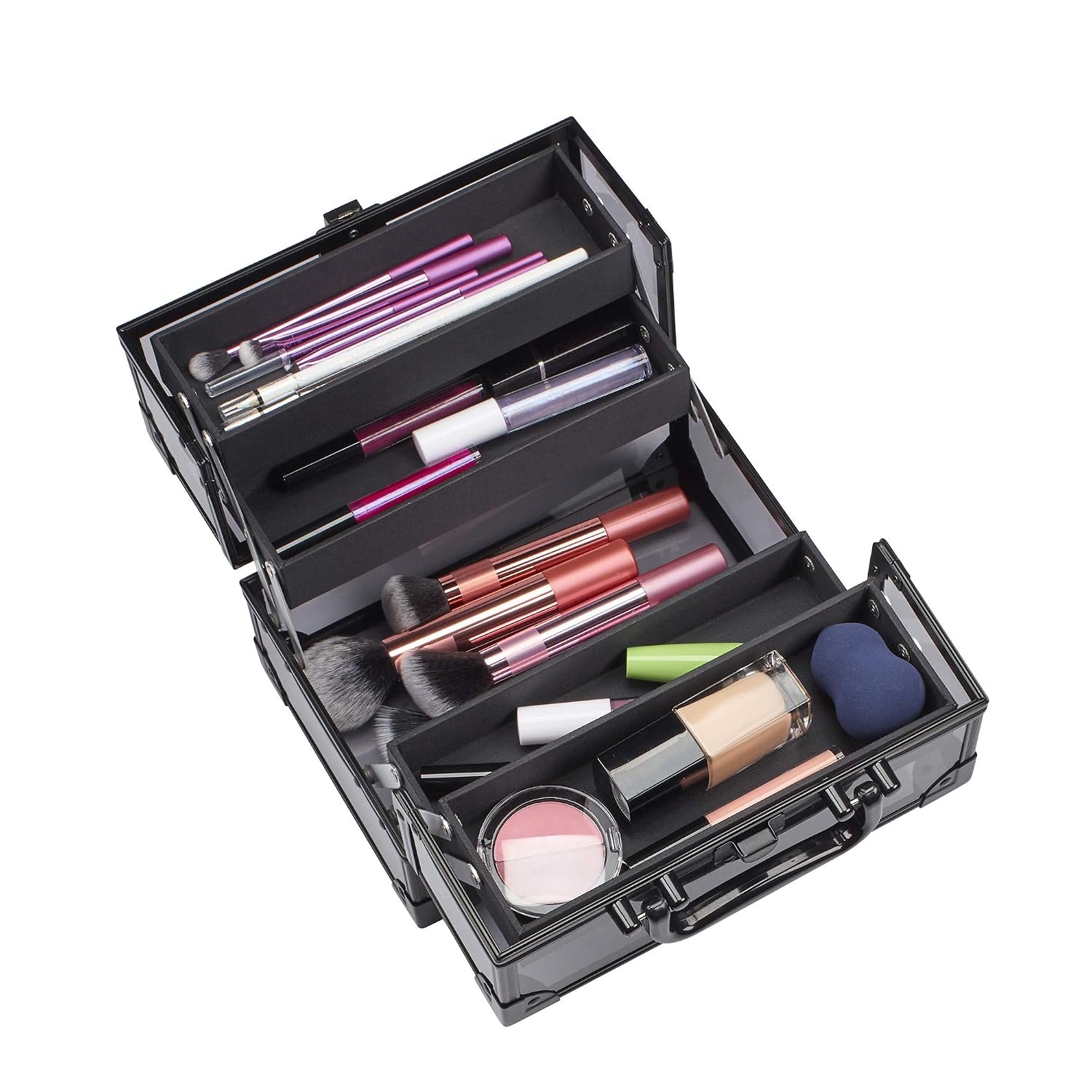 image:imageConair Makeup Beauty Case Cosmetic Case with Expandable Shelves and Locking Latch in Black Print London SOHO New York for ConairBlack