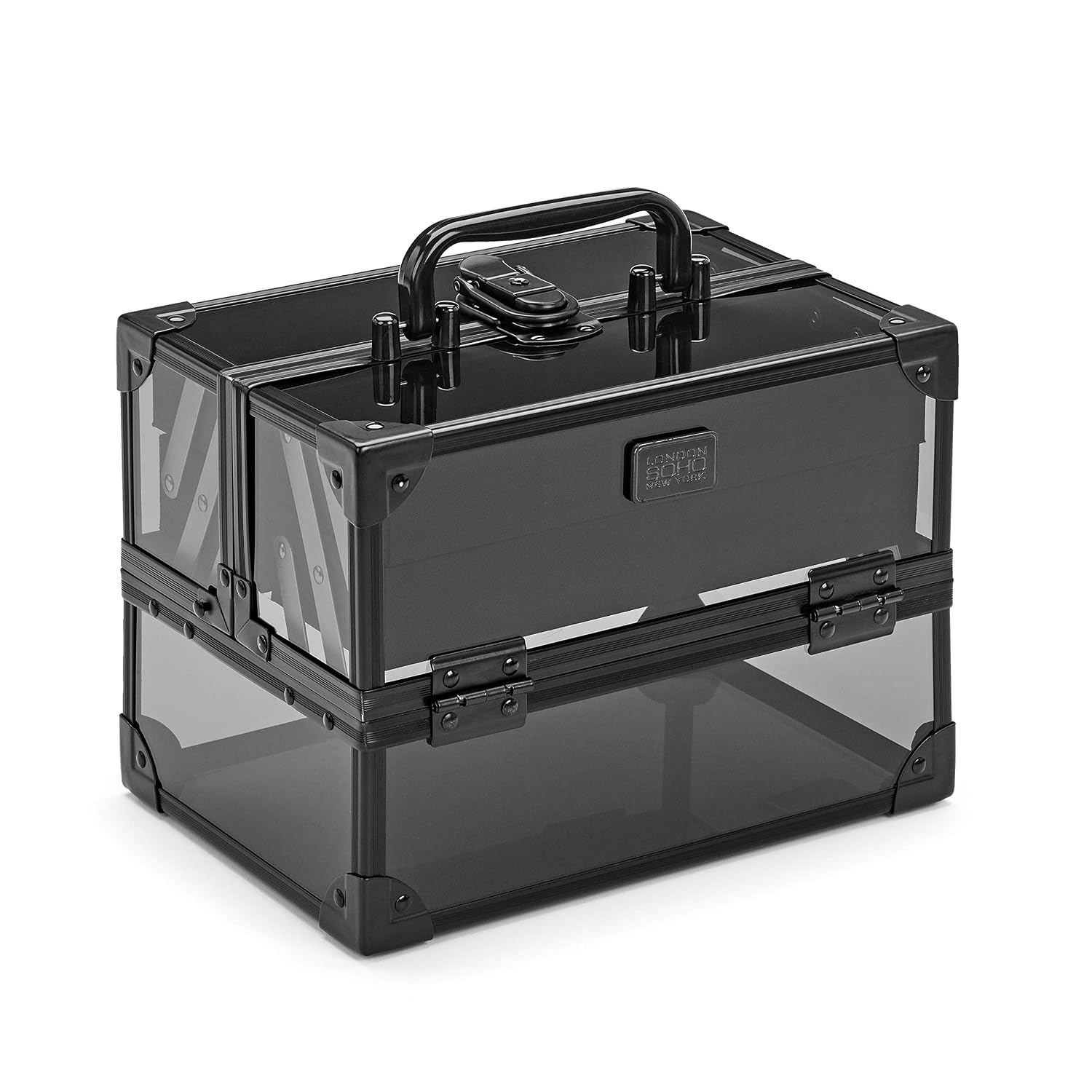 image:imageConair Makeup Beauty Case Cosmetic Case with Expandable Shelves and Locking Latch in Black Print London SOHO New York for ConairBlack