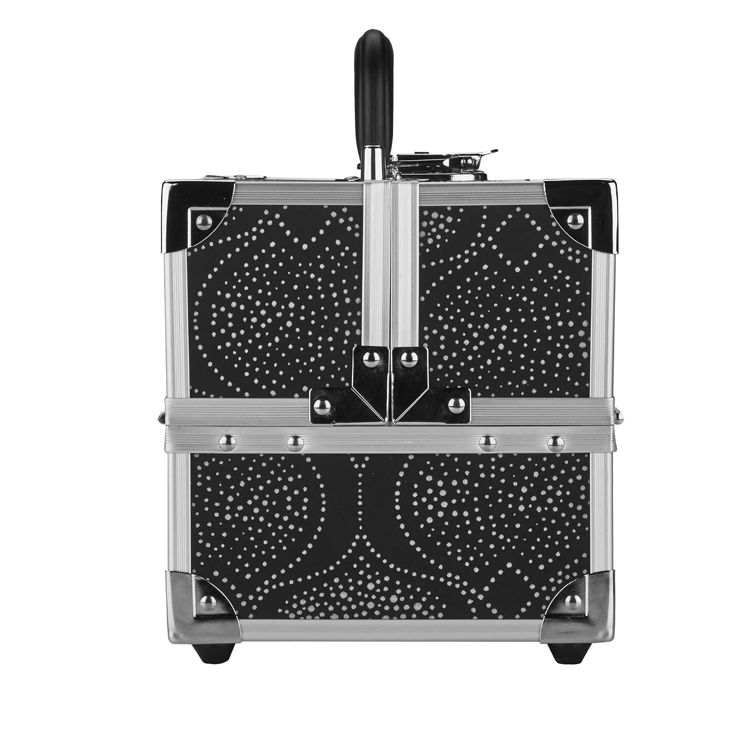 image:imageConair Makeup Beauty Case Cosmetic Case with Expandable Shelves and Locking Latch in Black Print London SOHO New York for ConairBlackSilver