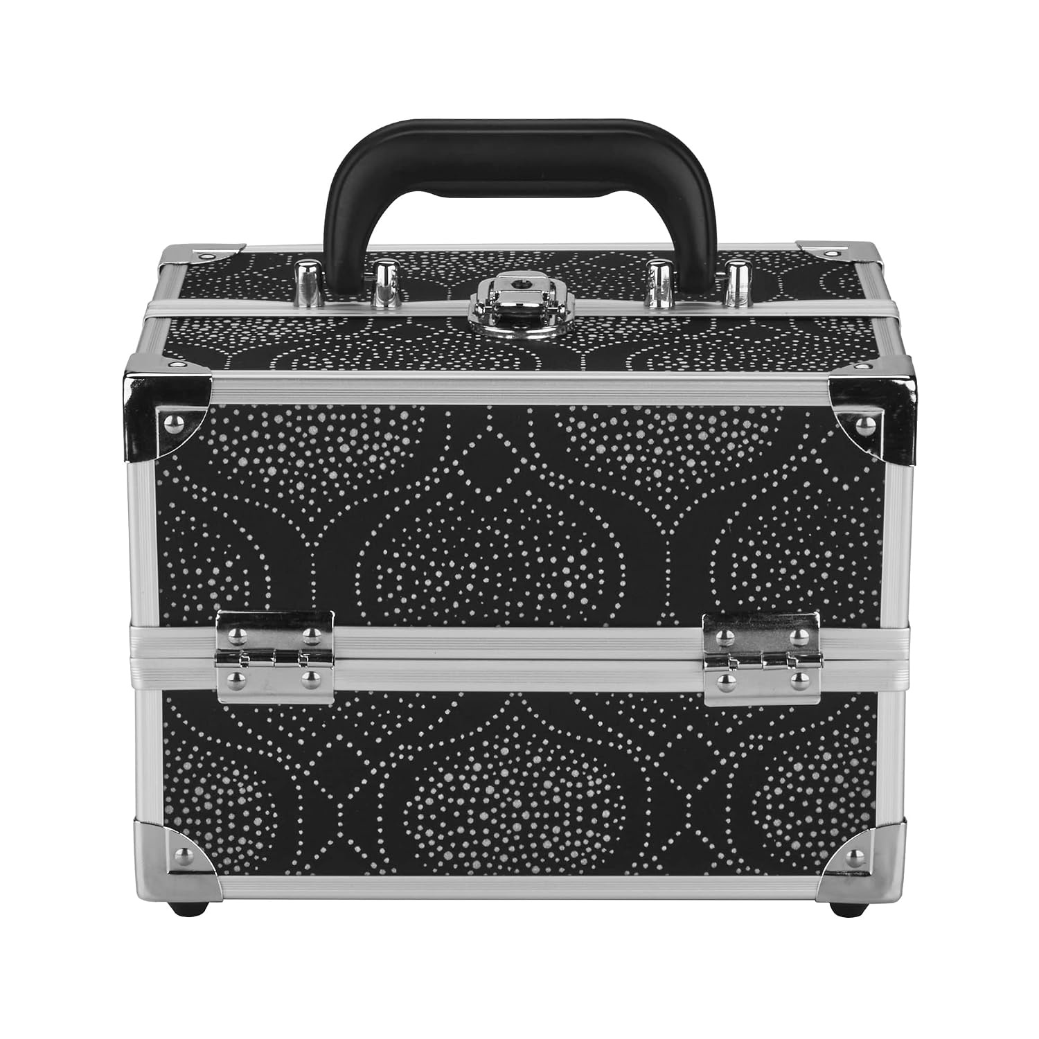 image:imageConair Makeup Beauty Case Cosmetic Case with Expandable Shelves and Locking Latch in Black Print London SOHO New York for ConairBlackSilver