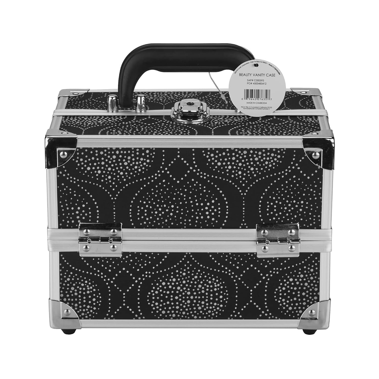 image:imageConair Makeup Beauty Case Cosmetic Case with Expandable Shelves and Locking Latch in Black Print London SOHO New York for ConairBlackSilver