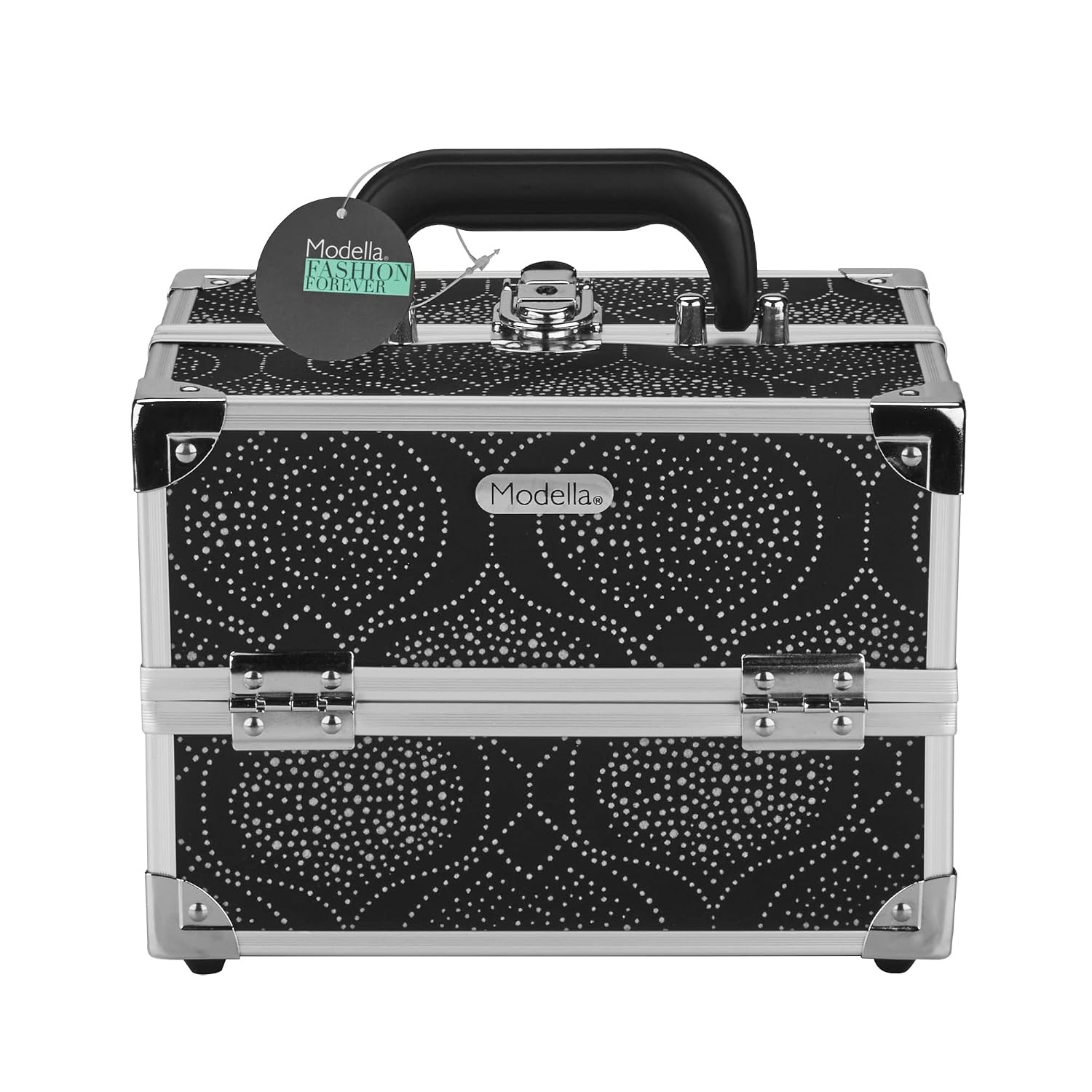 image:imageConair Makeup Beauty Case Cosmetic Case with Expandable Shelves and Locking Latch in Black Print London SOHO New York for ConairBlackSilver