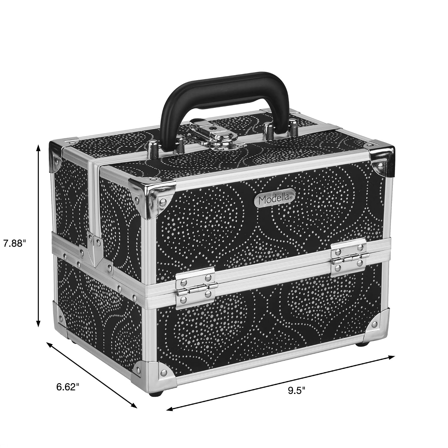 image:imageConair Makeup Beauty Case Cosmetic Case with Expandable Shelves and Locking Latch in Black Print London SOHO New York for ConairBlackSilver