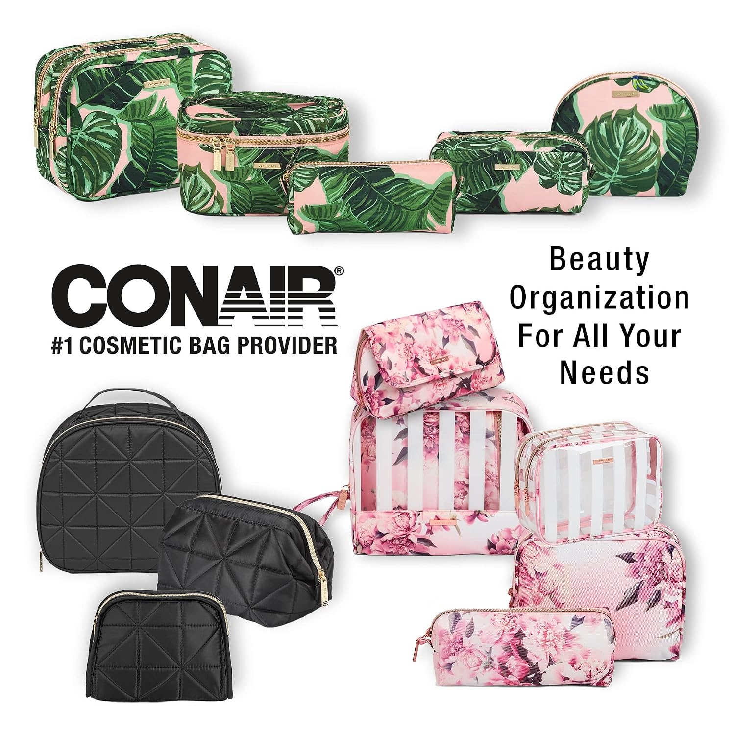 image:imageConair Makeup Beauty Case Cosmetic Case with Expandable Shelves and Locking Latch in Black Print London SOHO New York for ConairBlackSilver