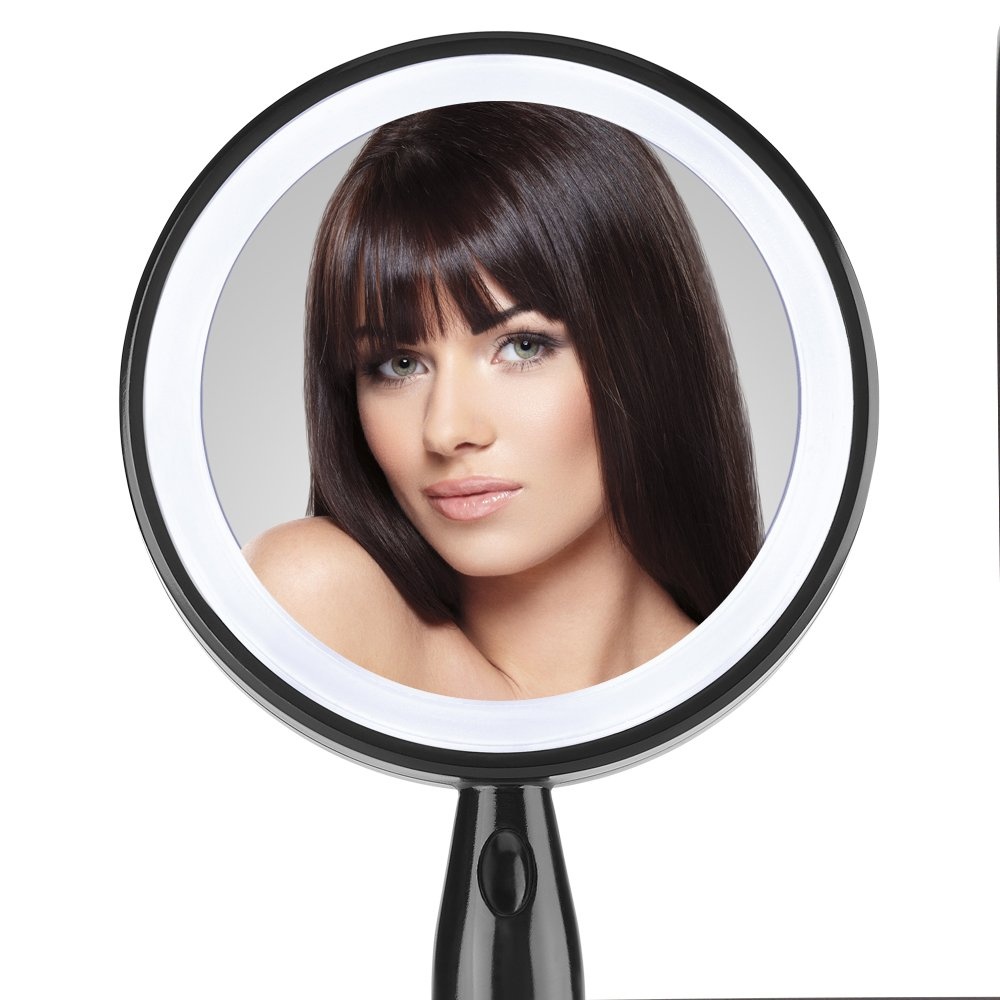 image:imageConair Plastic DoubleSided Lighted Makeup Mirror Lighted Vanity Makeup Mirror with LED Lights 1x3x magnification White compact great for travelBlack