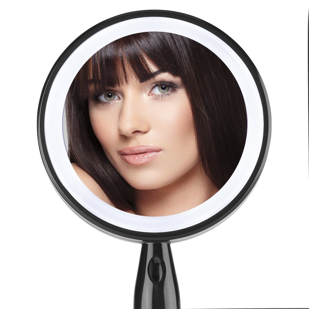 image:imageConair Plastic DoubleSided Lighted Makeup Mirror Lighted Vanity Makeup Mirror with LED Lights 1x3x magnification White compact great for travelBlack