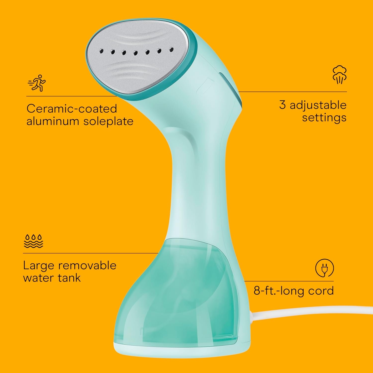 image:imageConair Power Steam Garment Steamer Clothes Steamer Handheld with Ceramic Soleplate Clothing Steamer 35Second HeatUp 15Minute Steam Fabric Attachments Mint Green