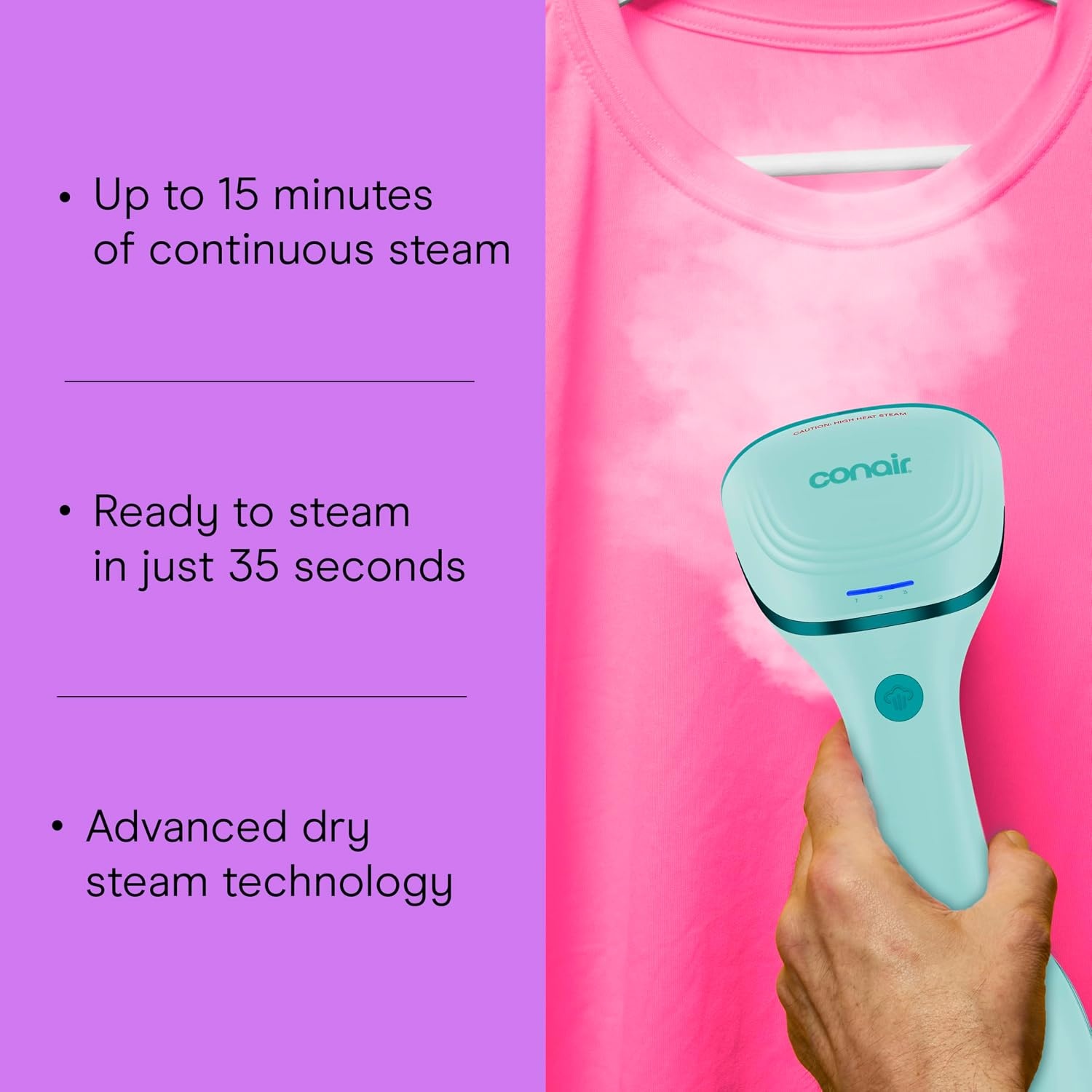 image:imageConair Power Steam Garment Steamer Clothes Steamer Handheld with Ceramic Soleplate Clothing Steamer 35Second HeatUp 15Minute Steam Fabric Attachments Mint Green