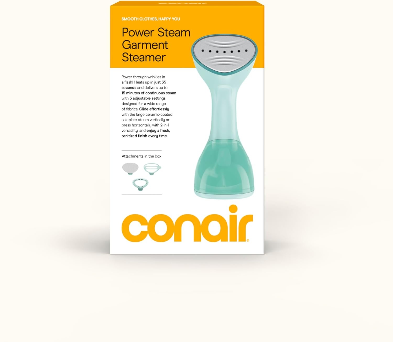 image:imageConair Power Steam Garment Steamer Clothes Steamer Handheld with Ceramic Soleplate Clothing Steamer 35Second HeatUp 15Minute Steam Fabric Attachments Mint Green
