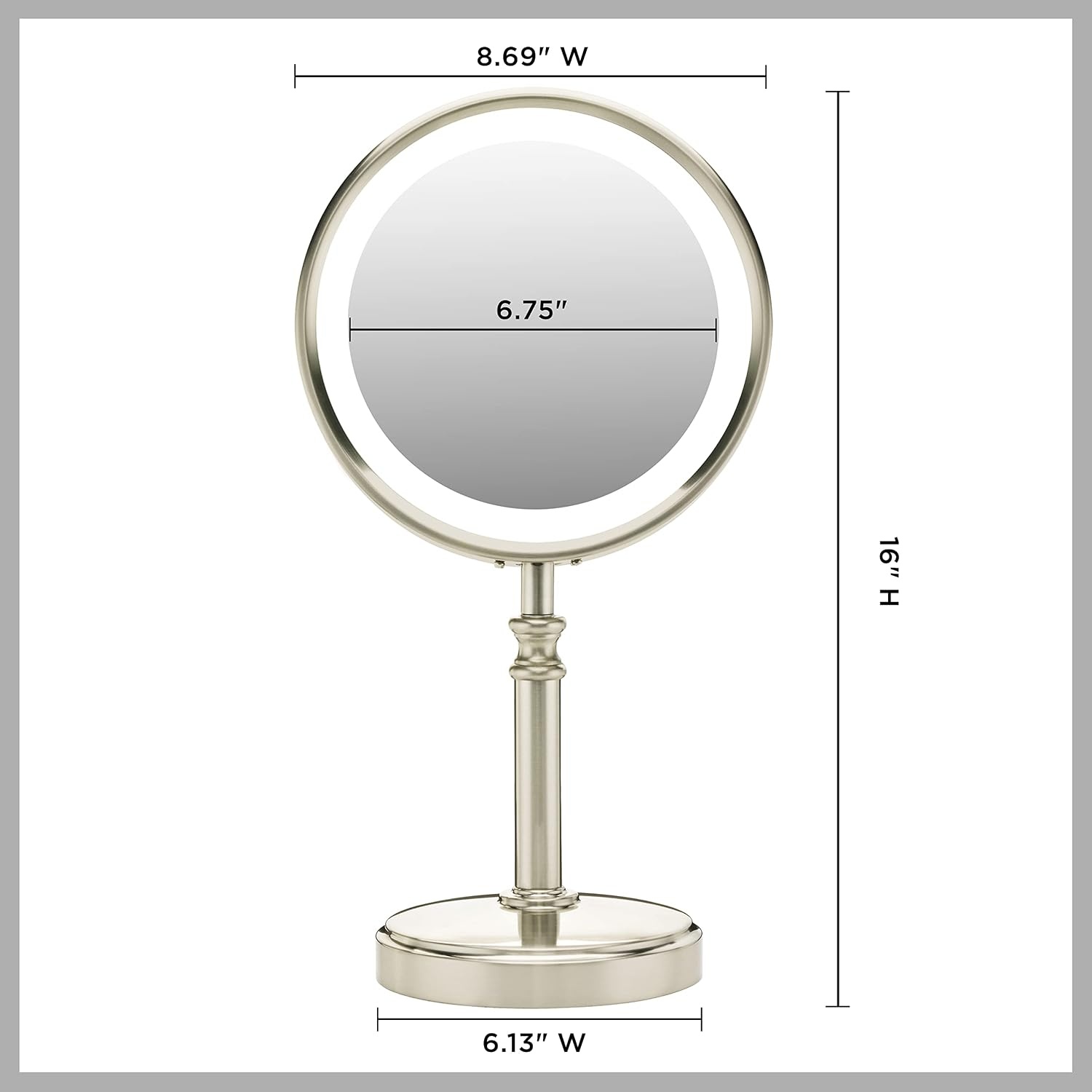 image:imageConair Reflections DoubleSided LED Lighted Tabletop Mount Vanity Makeup Mirror 1x10x magnification Satin Nickel