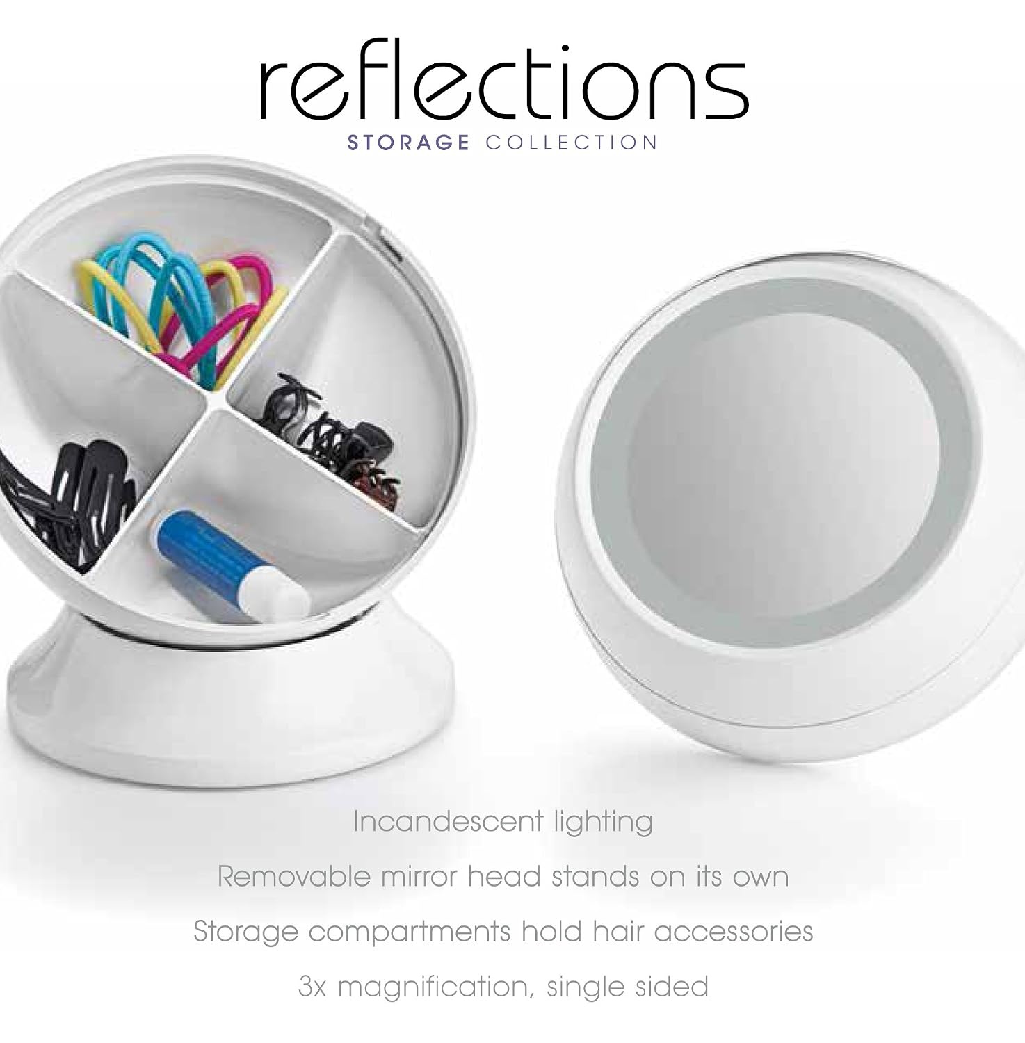image:imageConair Round Shaped SingleSided Lighted Makeup Mirror 3x magnification White