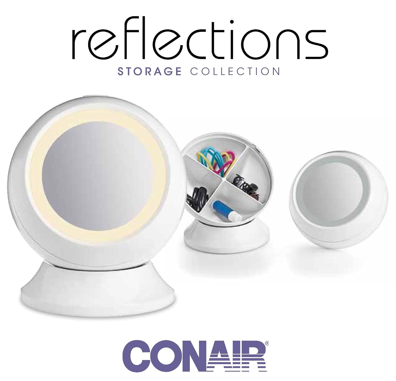 image:imageConair Round Shaped SingleSided Lighted Makeup Mirror 3x magnification White