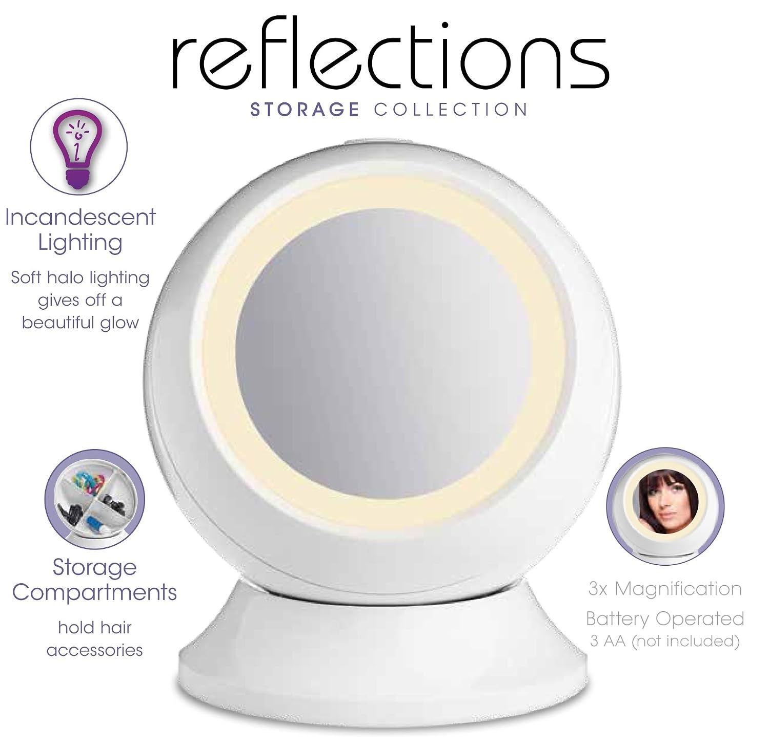image:imageConair Round Shaped SingleSided Lighted Makeup Mirror 3x magnification White