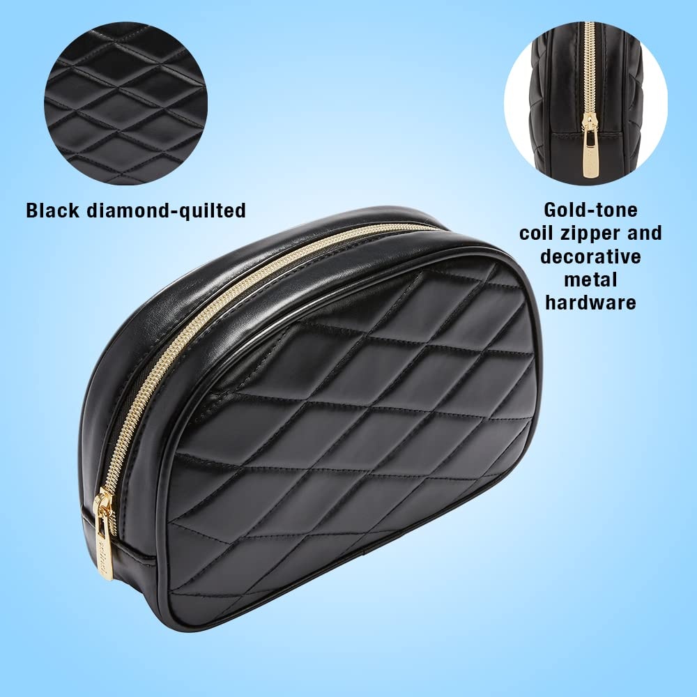 image:imageConair Small Makeup Bag Cosmetic Bag for Everyday TouchUps or Jewelery Perfect Size for Purse or CarryOn Small Organizer Shape in Black Diamond Quilt