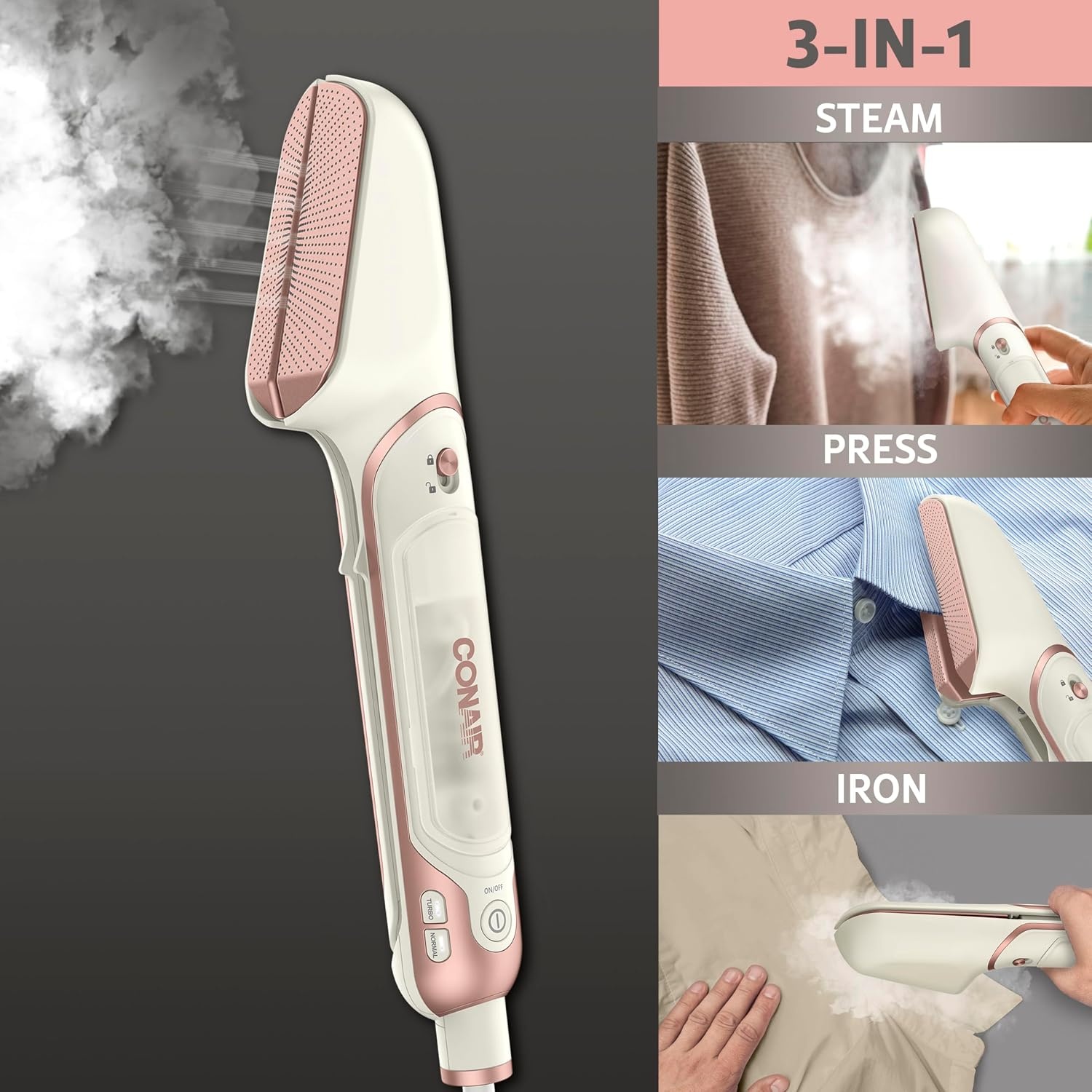 image:imageConair Steam Stylist Press Iron amp Steamer Great for Home Office or Travel 3in1 Steam Iron for Quick Wrinkle Removal Dry CleanerQuality Creasing and Pressing Made EasyWhite