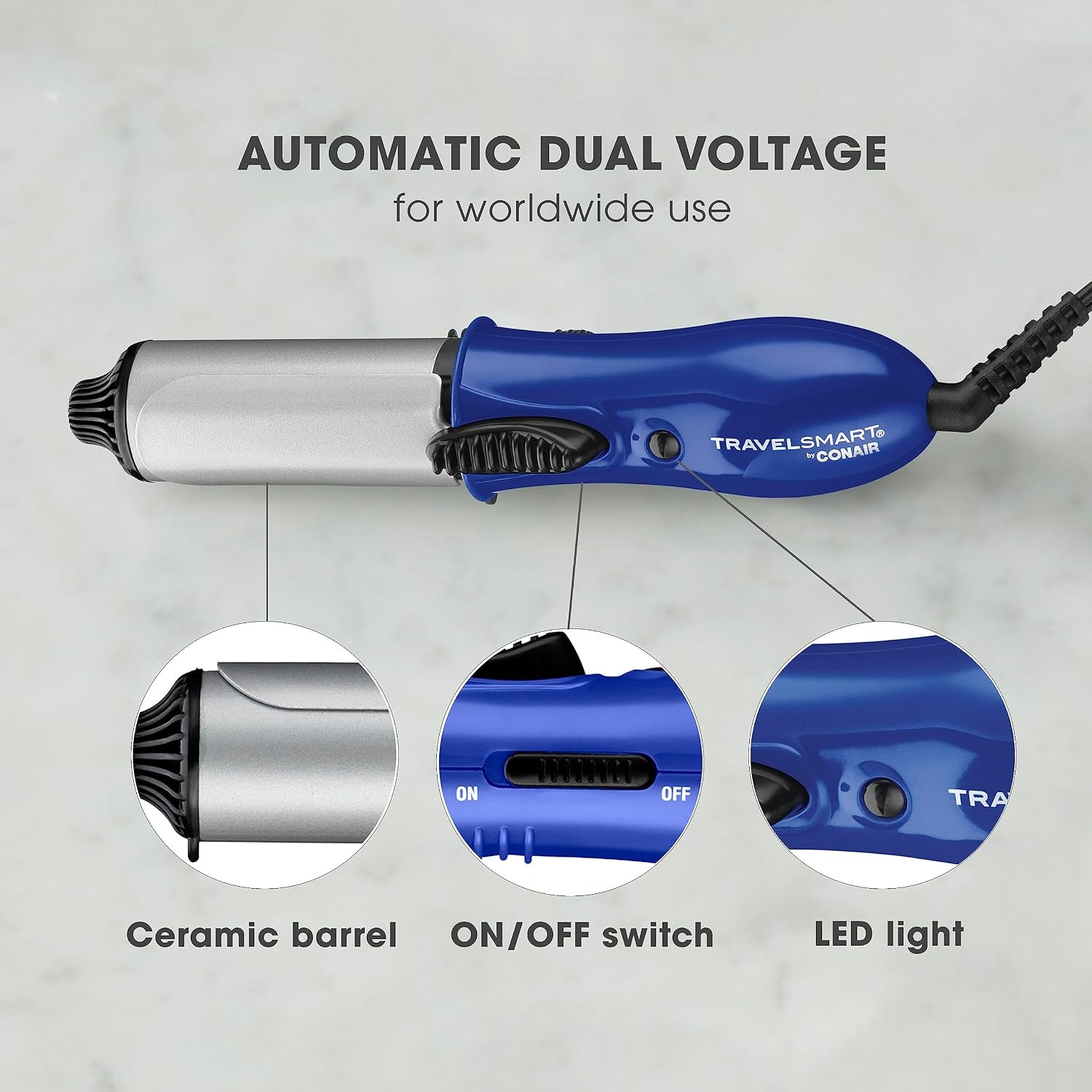 image:imageConair Travel Curling Iron Mini 1 Inch Ceramic Curling Iron in White by Travel SmartBlue