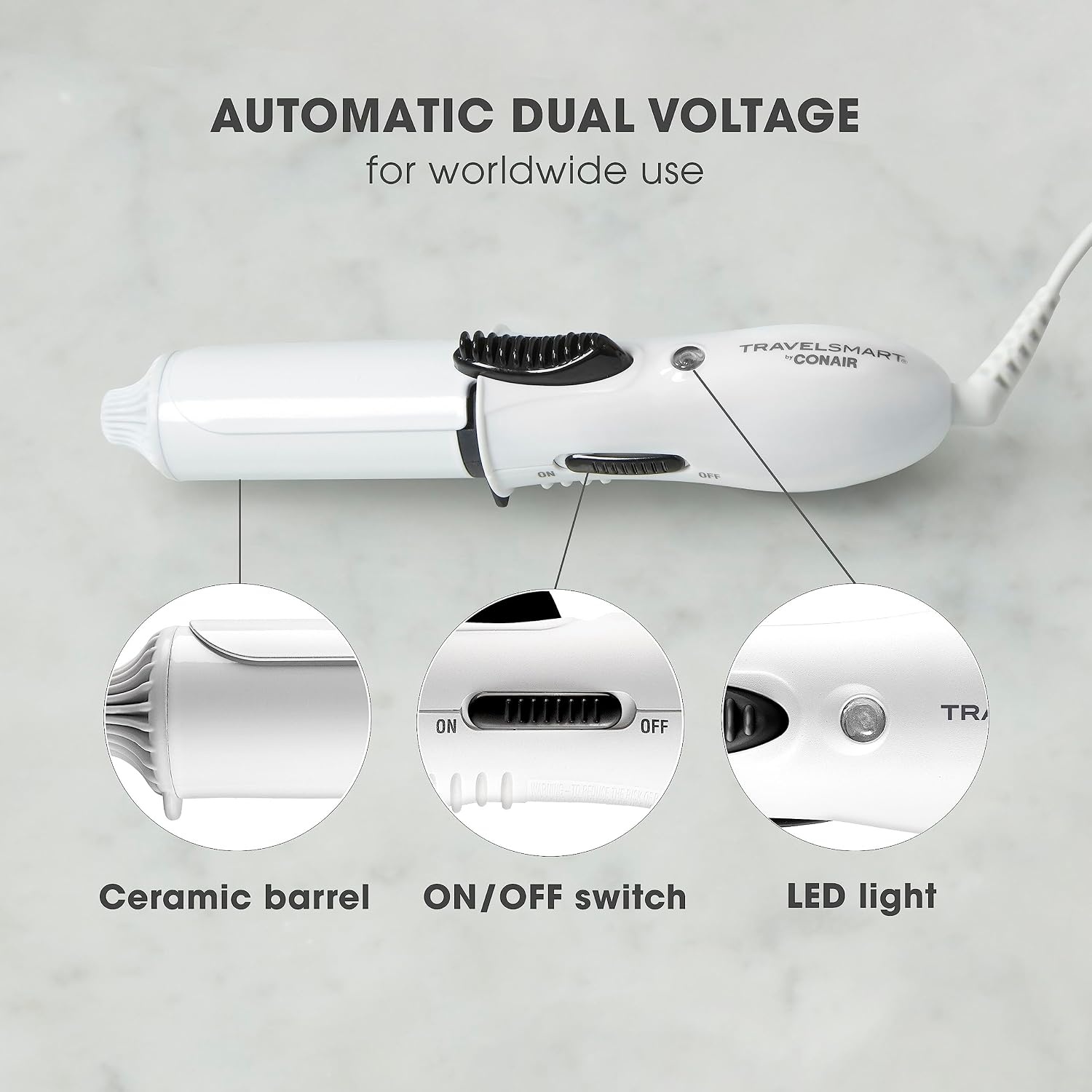 image:imageConair Travel Curling Iron Mini 1 Inch Ceramic Curling Iron in White by Travel SmartWhite