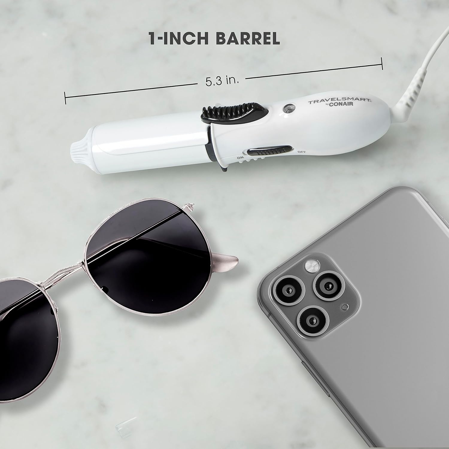 image:imageConair Travel Curling Iron Mini 1 Inch Ceramic Curling Iron in White by Travel SmartWhite