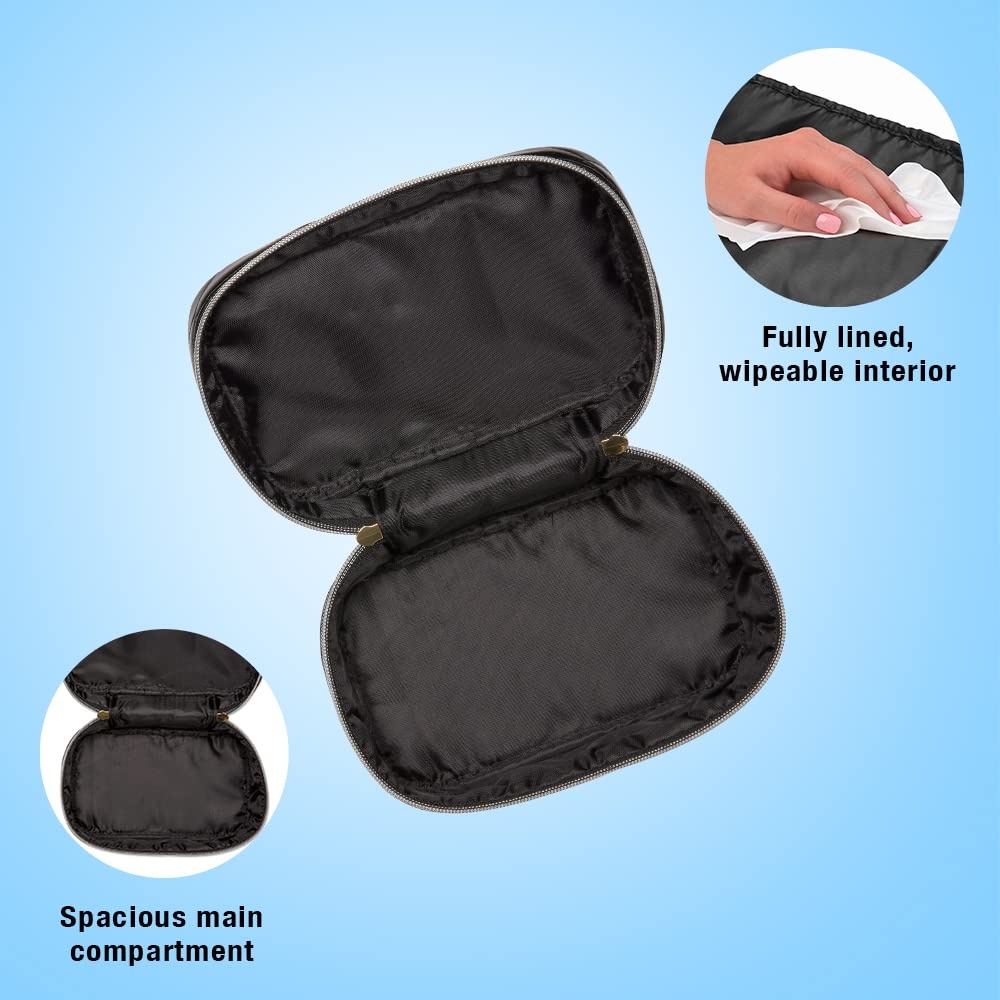 image:imageConair Travel Makeup Bag Large Toiletry and Cosmetic Bag Perfect Size for Use At Home or Travel Train Case Shape in Solid Black with DiamondQuilt Pattern