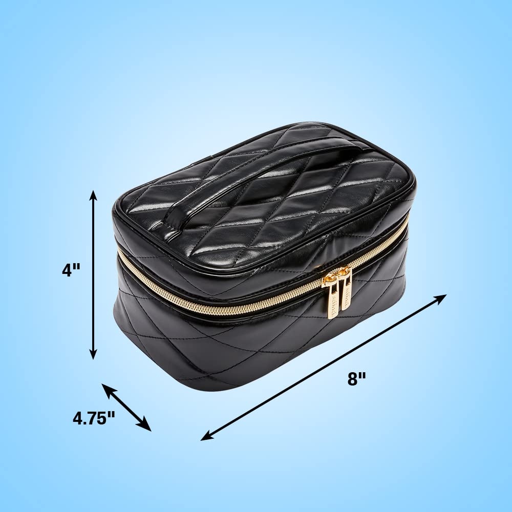 image:imageConair Travel Makeup Bag Large Toiletry and Cosmetic Bag Perfect Size for Use At Home or Travel Train Case Shape in Solid Black with DiamondQuilt Pattern