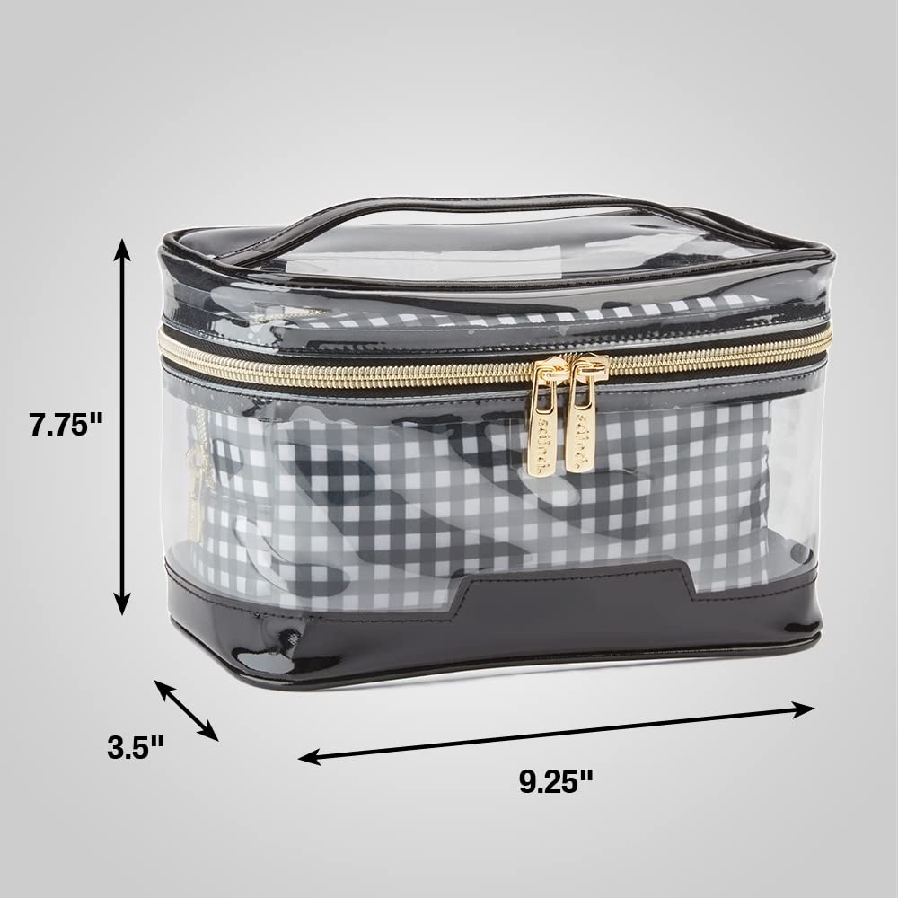 image:imageConair Travel Makeup Bag Large Toiletry and Cosmetic Bag Perfect Size for Use At Home or Travel Two Piece Train Case Set in Clear PVC and Black Checkers