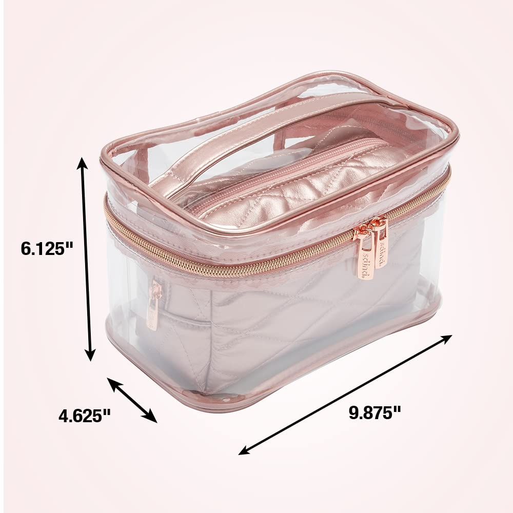 image:imageConair Travel Makeup Bag Large Toiletry and Cosmetic Bag Perfect Size for Use At Home or Travel Two Piece Train Case Set in Rose Pink Metallic Quilt
