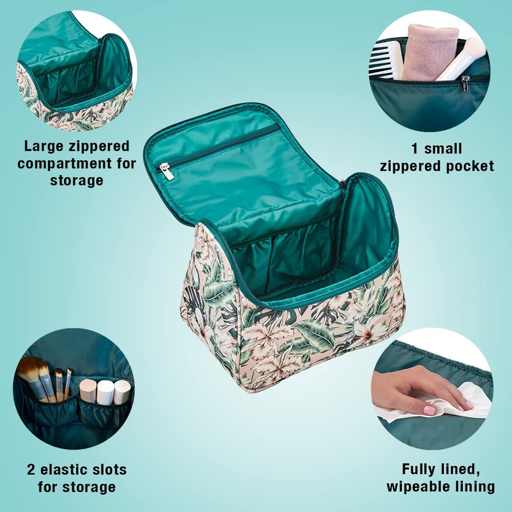 image:imageConair Travel Makeup Bag Large Toiletry and Cosmetic Bag with Internal Organizer Perfect for Weekend Getaways or Long Vacations Weekender Shape in Tropical Print