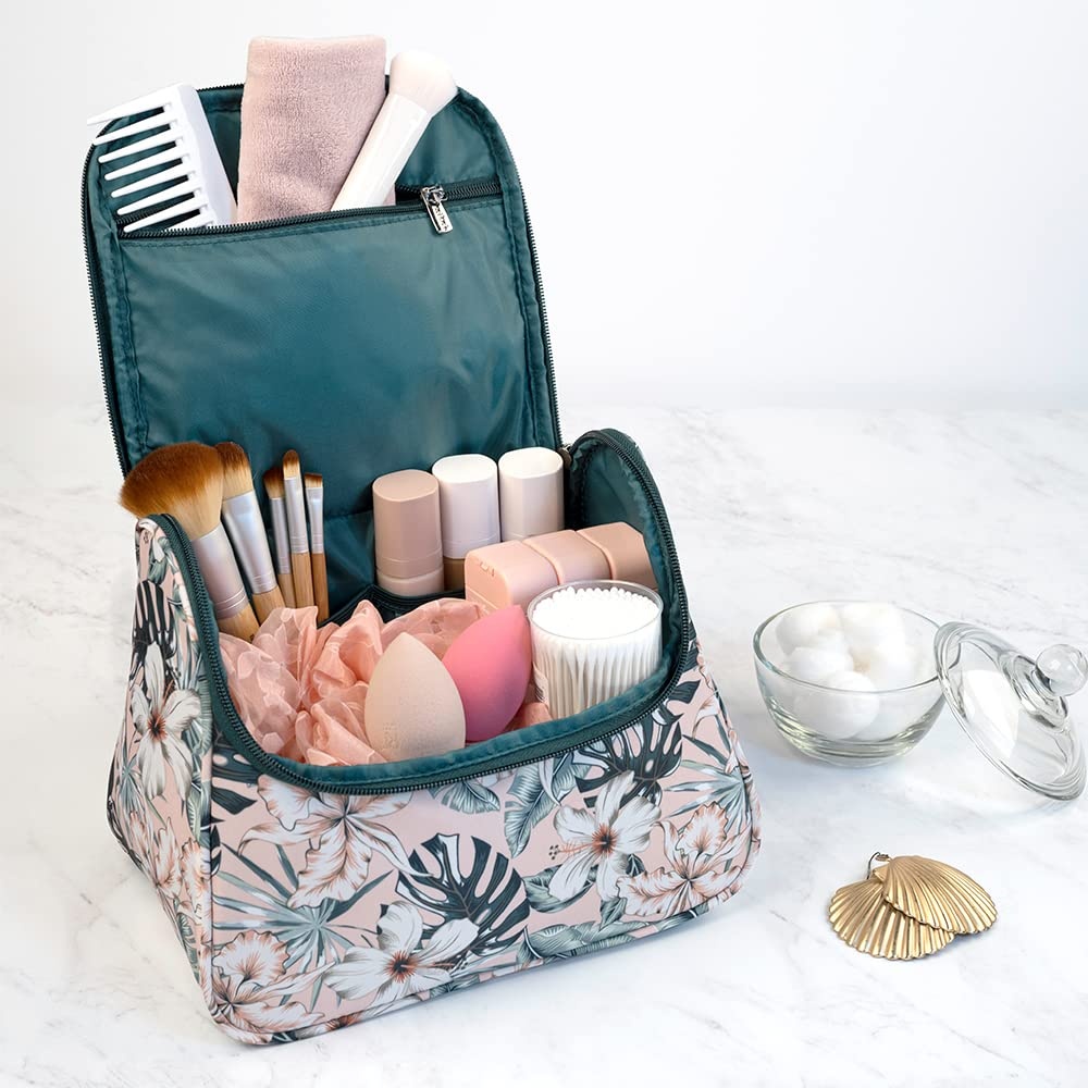 image:imageConair Travel Makeup Bag Large Toiletry and Cosmetic Bag with Internal Organizer Perfect for Weekend Getaways or Long Vacations Weekender Shape in Tropical Print