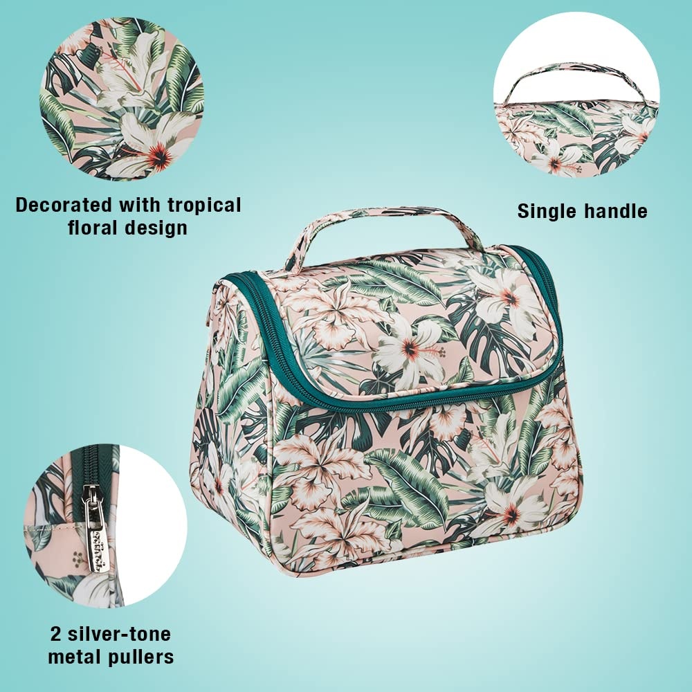 image:imageConair Travel Makeup Bag Large Toiletry and Cosmetic Bag with Internal Organizer Perfect for Weekend Getaways or Long Vacations Weekender Shape in Tropical Print