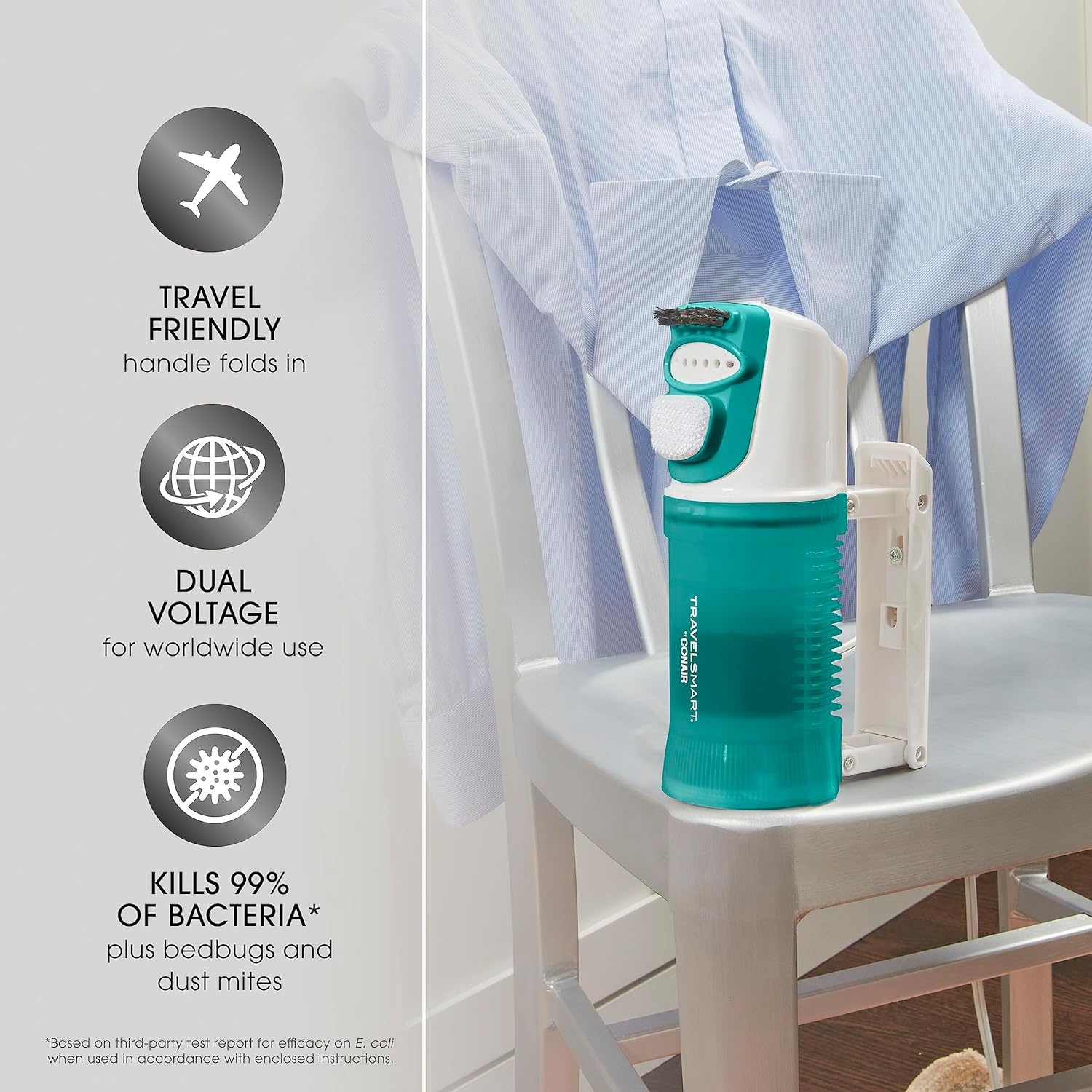 image:imageConair Travel Steamer for Clothes Mini Garment Steamer Fabric Steamer in Green by Travel Smart Packable in Carry On Luggage Dual Voltage