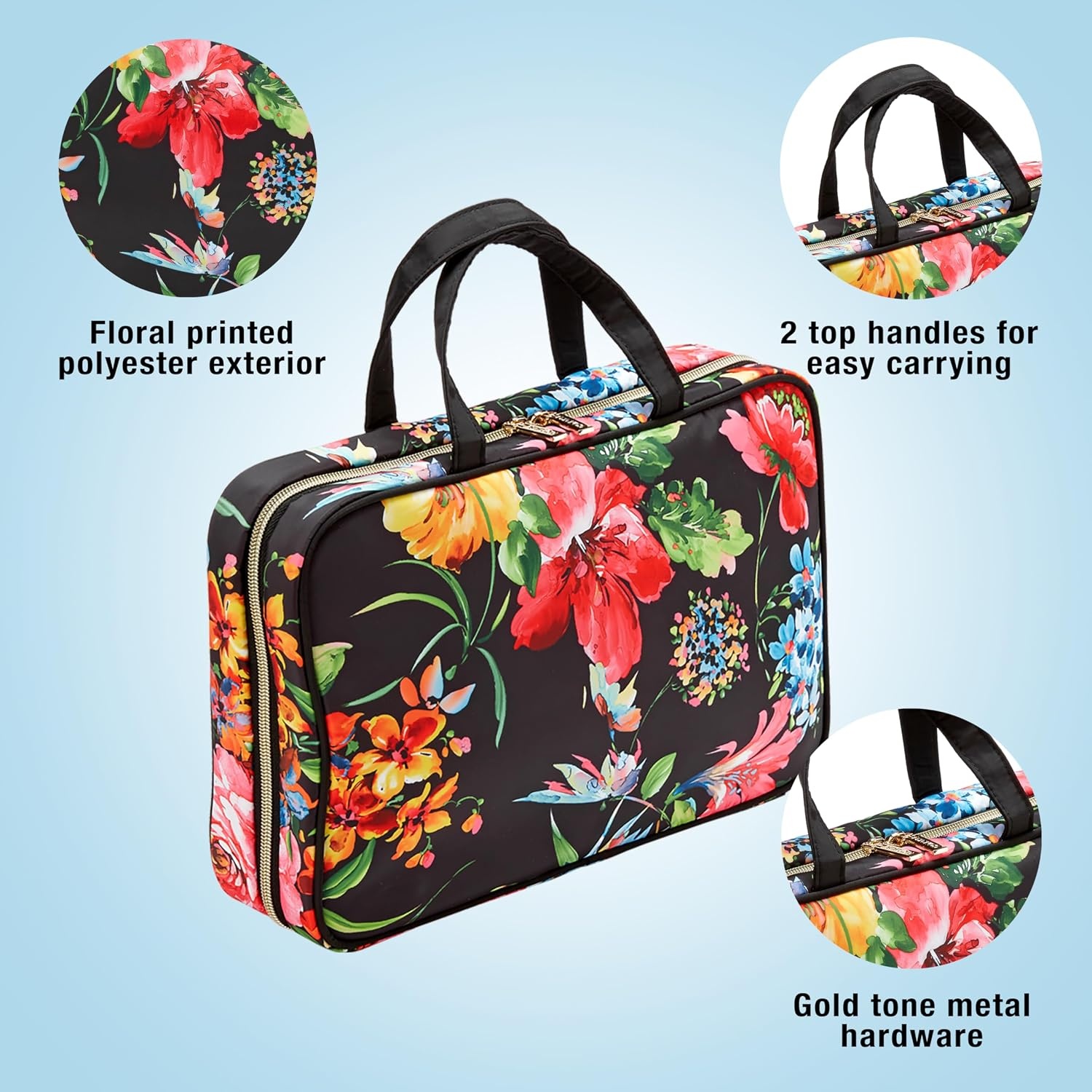 image:imageConair Travel Toiletry Bag Makeup Bag Cosmetic Bag Travel Makeup BagBlack Floral
