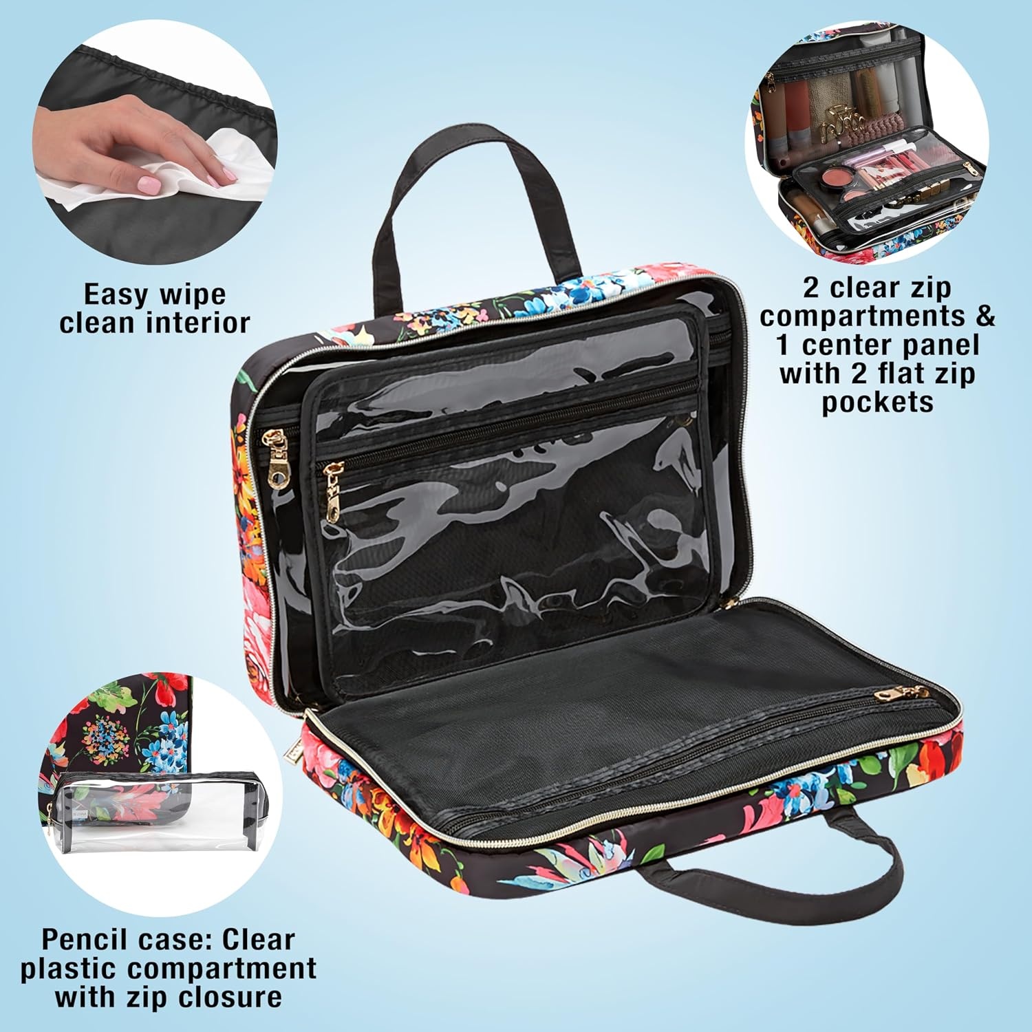 image:imageConair Travel Toiletry Bag Makeup Bag Cosmetic Bag Travel Makeup BagBlack Floral