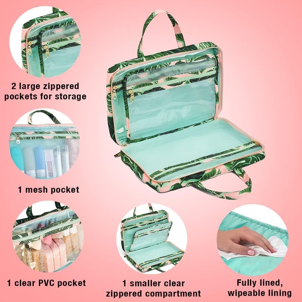 image:imageConair Travel Toiletry Bag Makeup Bag Cosmetic Bag Travel Makeup BagPink Palm