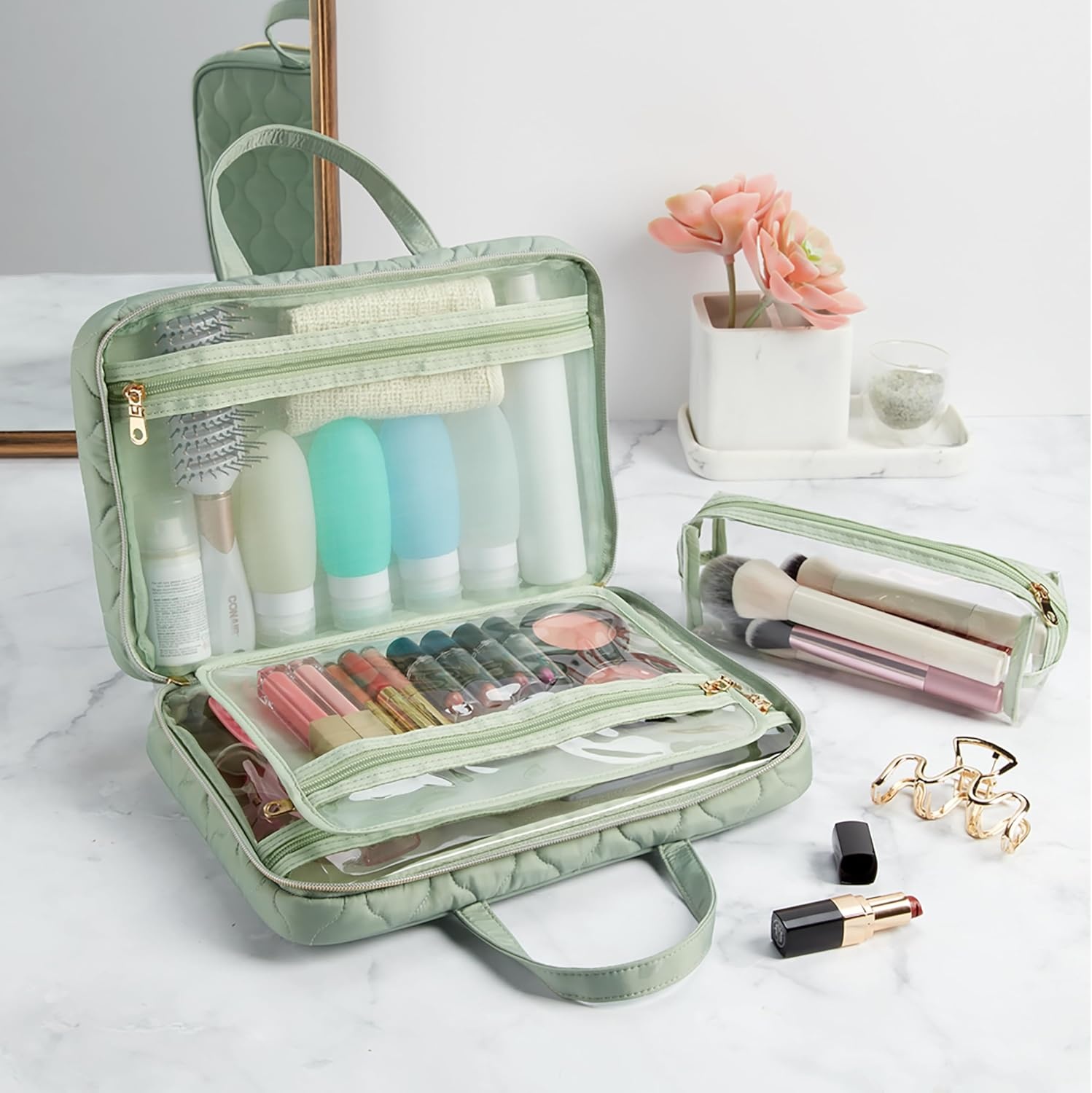 image:imageConair Travel Toiletry Bag Makeup Bag Cosmetic Bag Travel Makeup BagSage Green