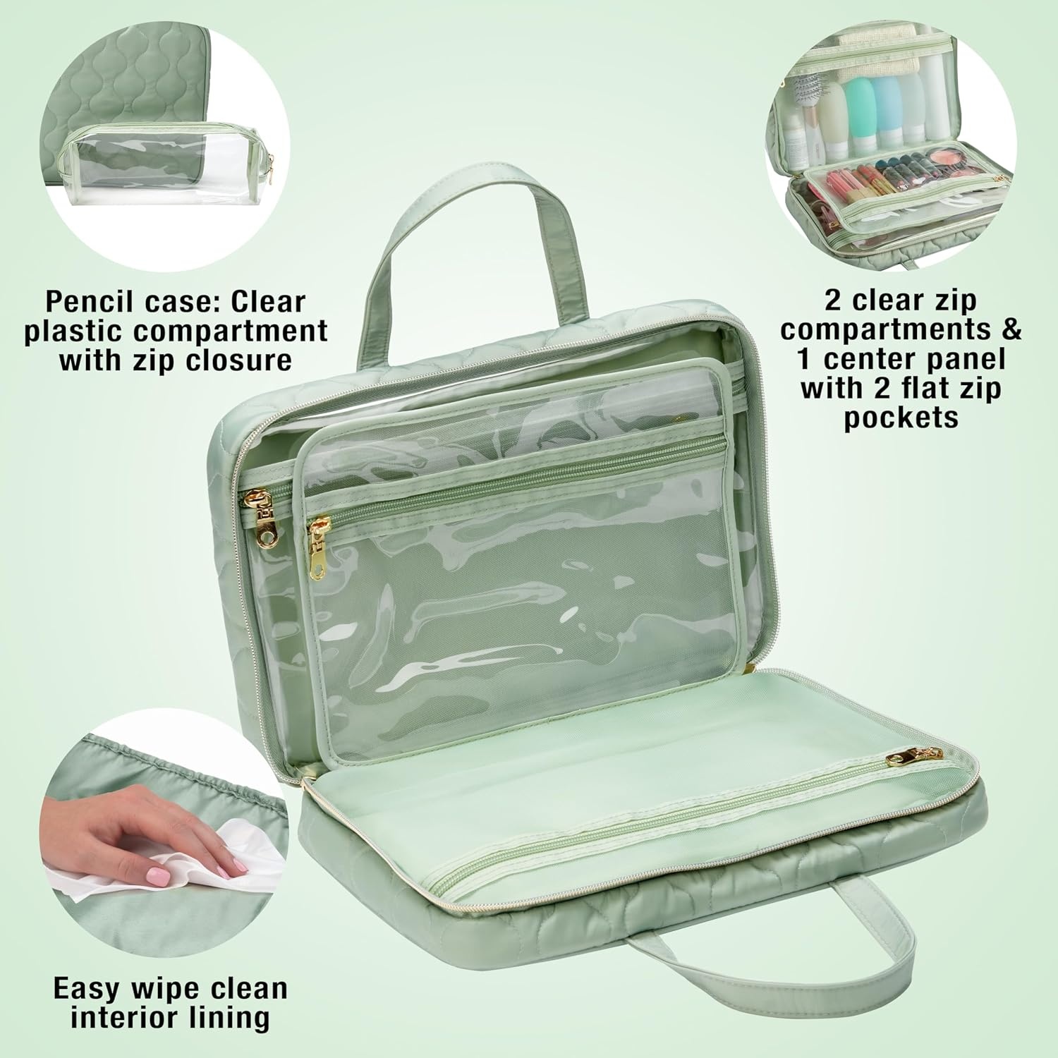 image:imageConair Travel Toiletry Bag Makeup Bag Cosmetic Bag Travel Makeup BagSage Green