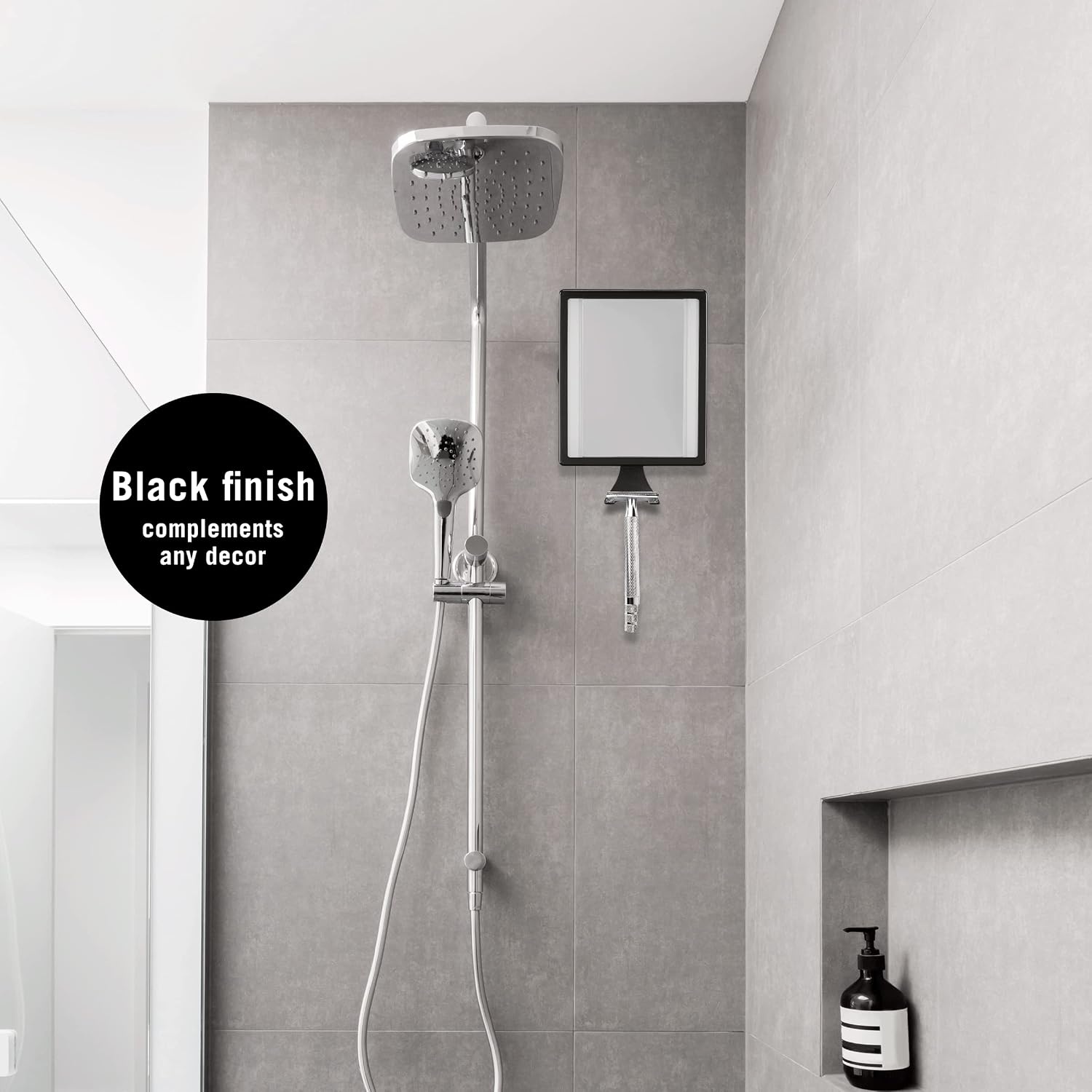 image:imageConairMan Lighted Mirror Fogless Mirror for Shower with 2X Magnification Shower Mirror Fogless for Shaving Battery Operated in Glossy Black 73L x 5W