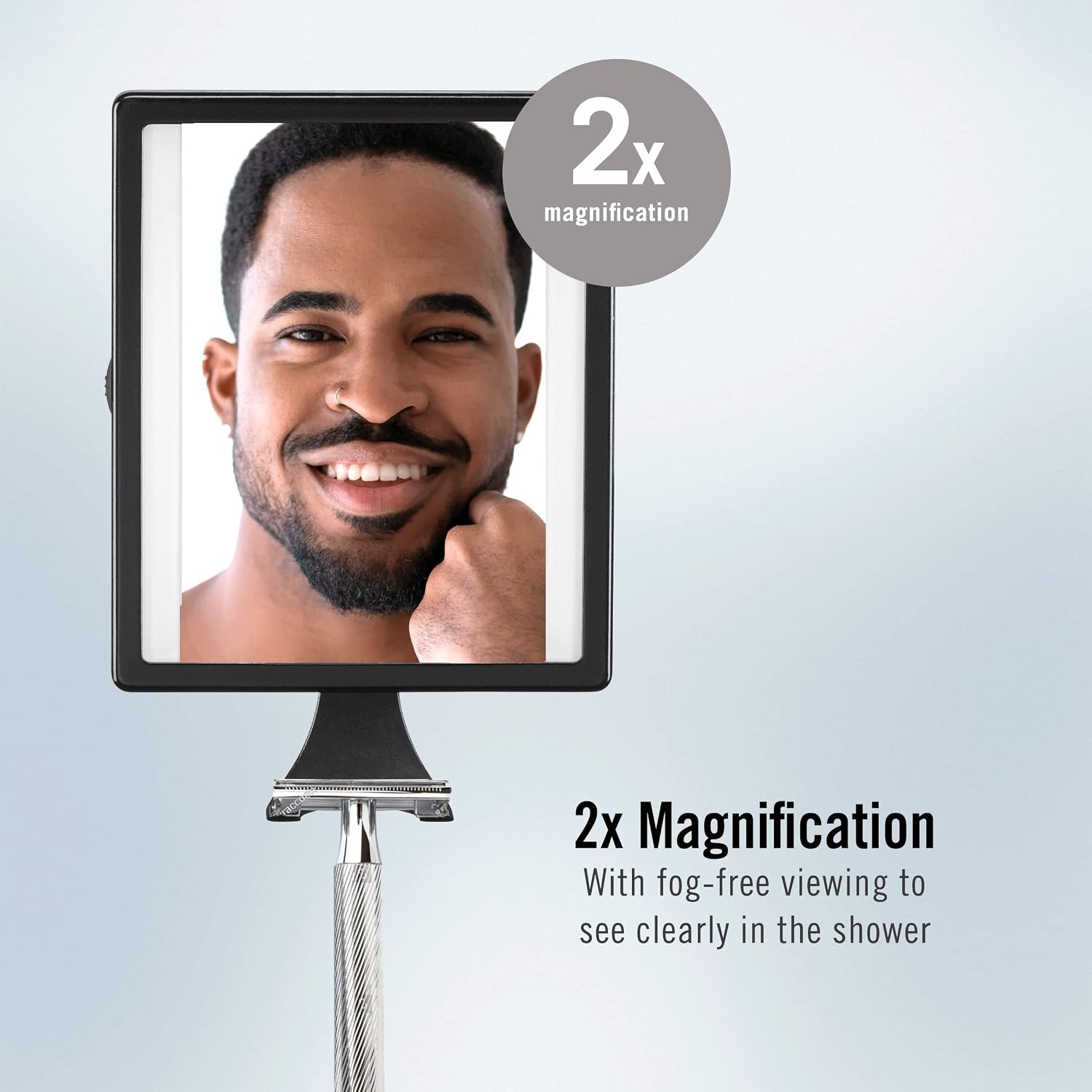 image:imageConairMan Lighted Mirror Fogless Mirror for Shower with 2X Magnification Shower Mirror Fogless for Shaving Battery Operated in Glossy Black 73L x 5W