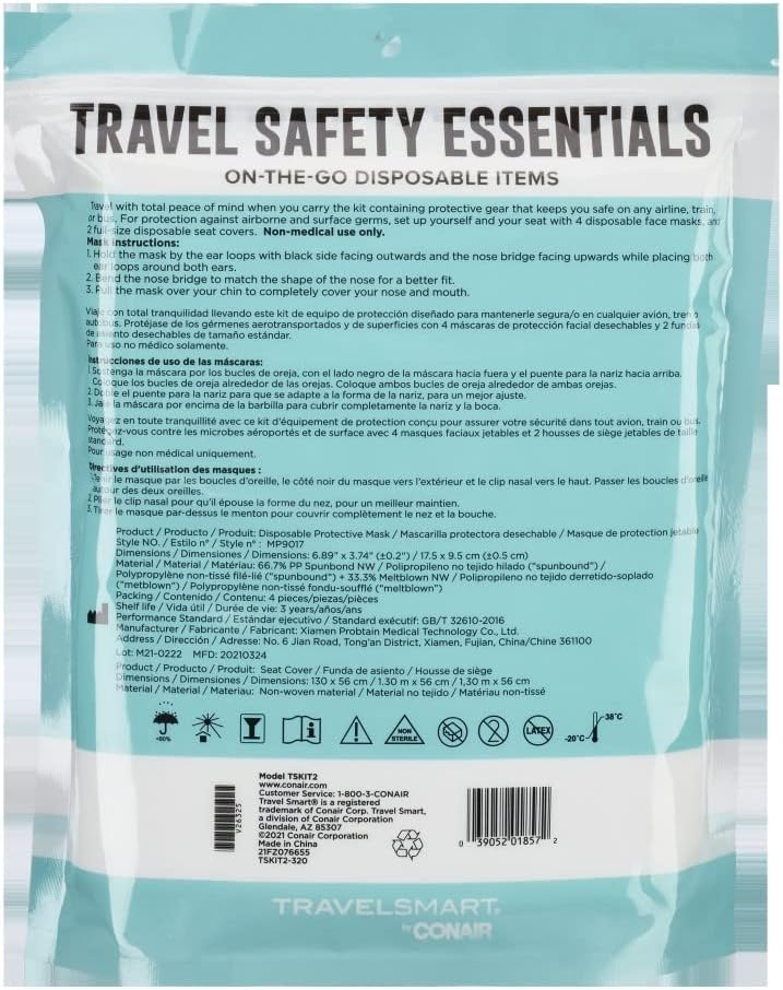 image:imageTRAVEL SMART Travel Safety Kit with Seat Covers and Face Masks