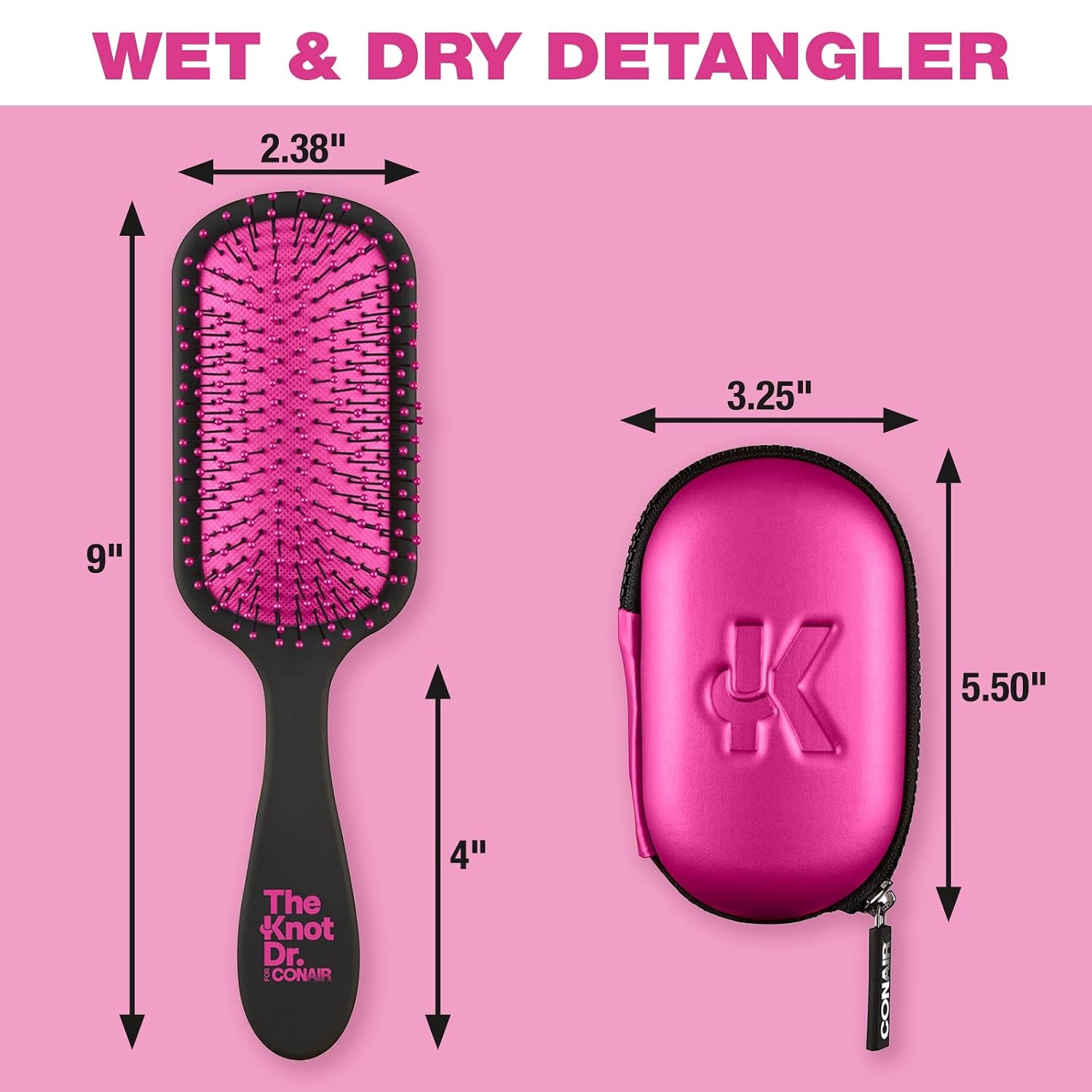 image:imageThe Knot Dr hair brush by Conair Detangling hair brush Removes Knots and Tangles in wet or dry Hair hair brushes for women PinkBlack