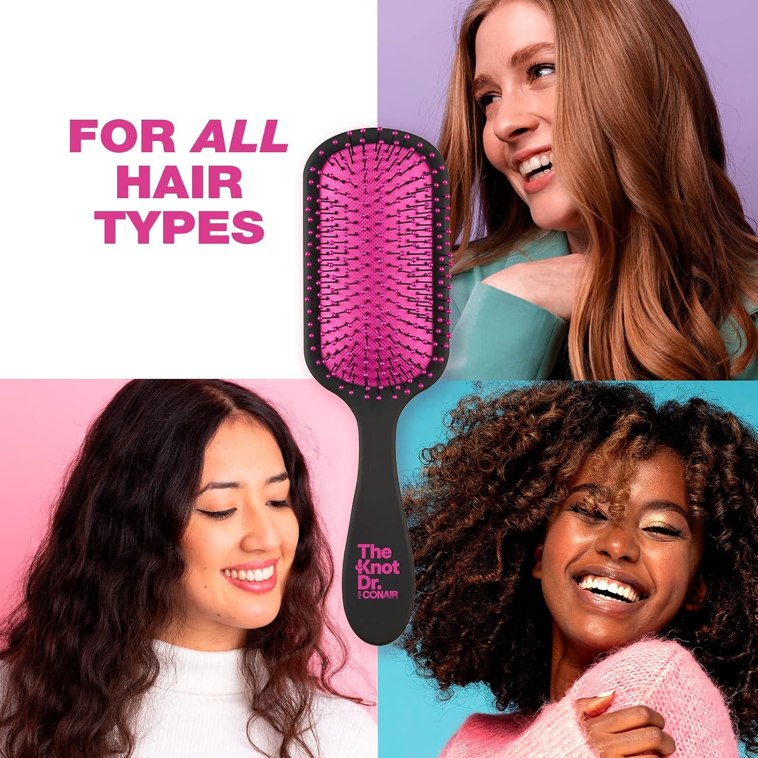 image:imageThe Knot Dr hair brush by Conair Detangling hair brush Removes Knots and Tangles in wet or dry Hair hair brushes for women PinkBlack